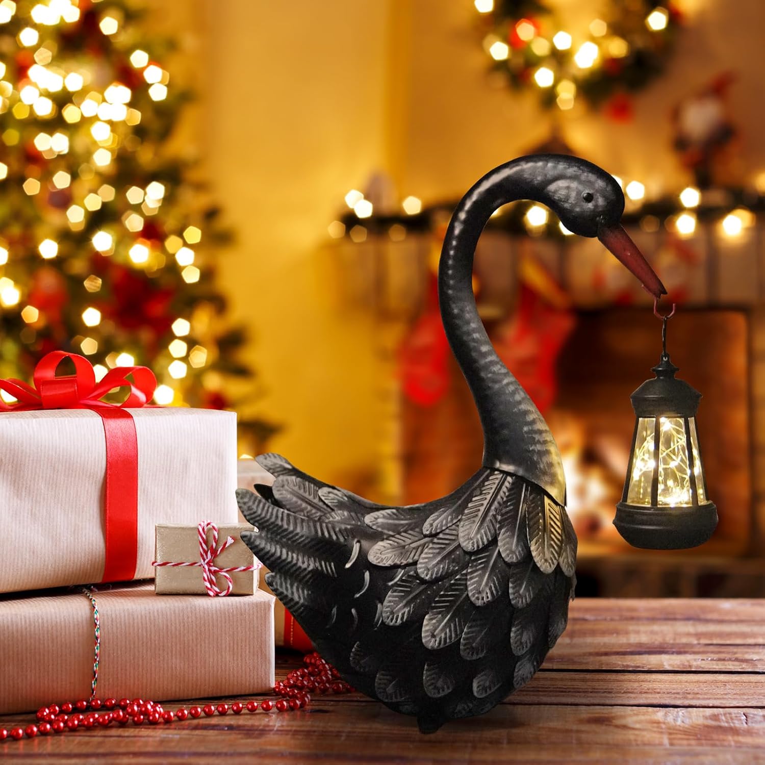 HONGLAND Black Swan Solar Garden Statue Outdoor Decor Bird Decor Lawn Ornament for Backyard Patio Porch Poolside