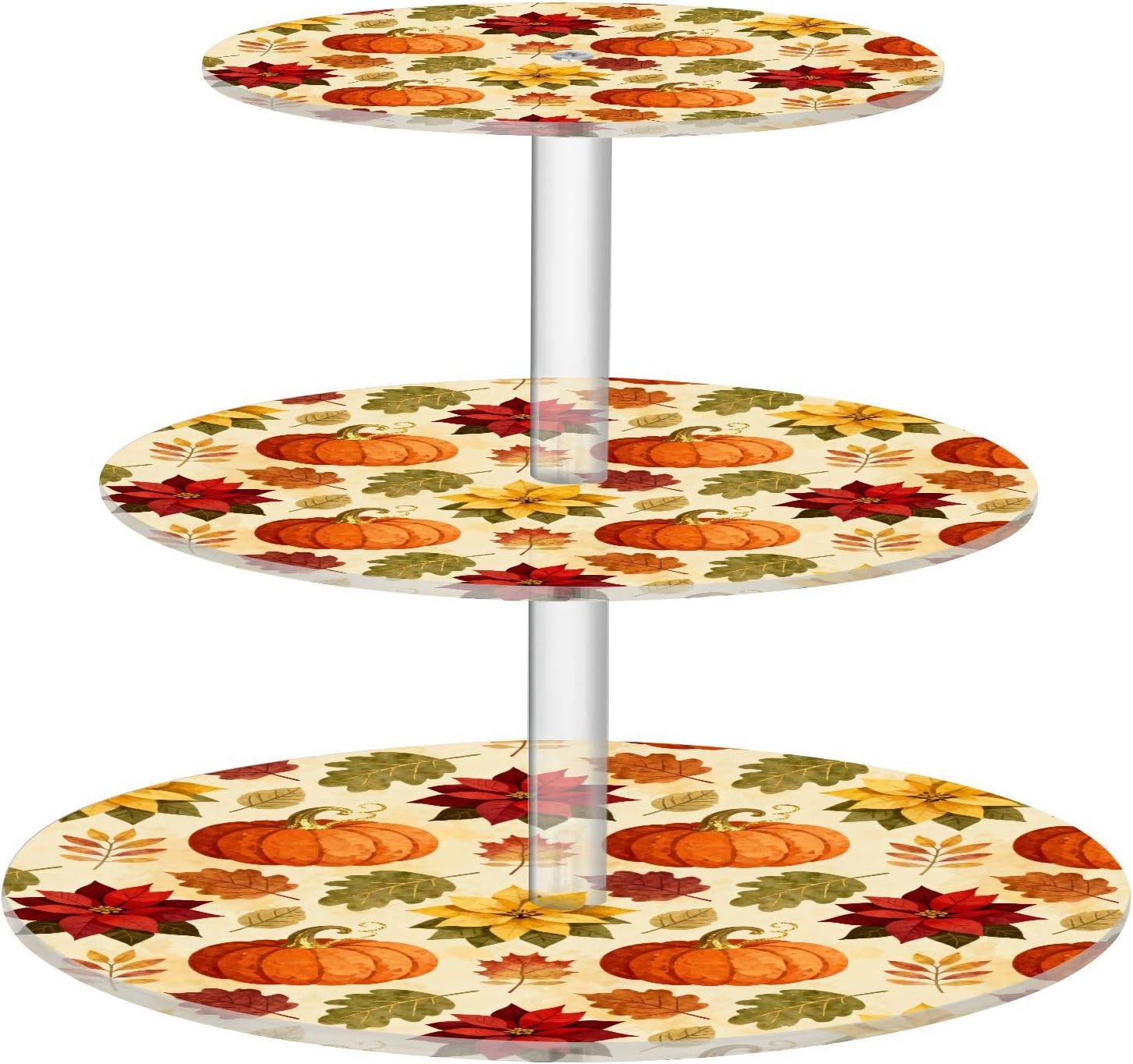 Autumn Fall Pumpkin Maple Leaves Thanksgiving 3 Tier Acrylic Cupcake Stand, Cupcake Stand for 34 Cupcakes for Weddings,Christmas,Holidays,Parties,Birthday,Printed Cupcake Tower 23302003