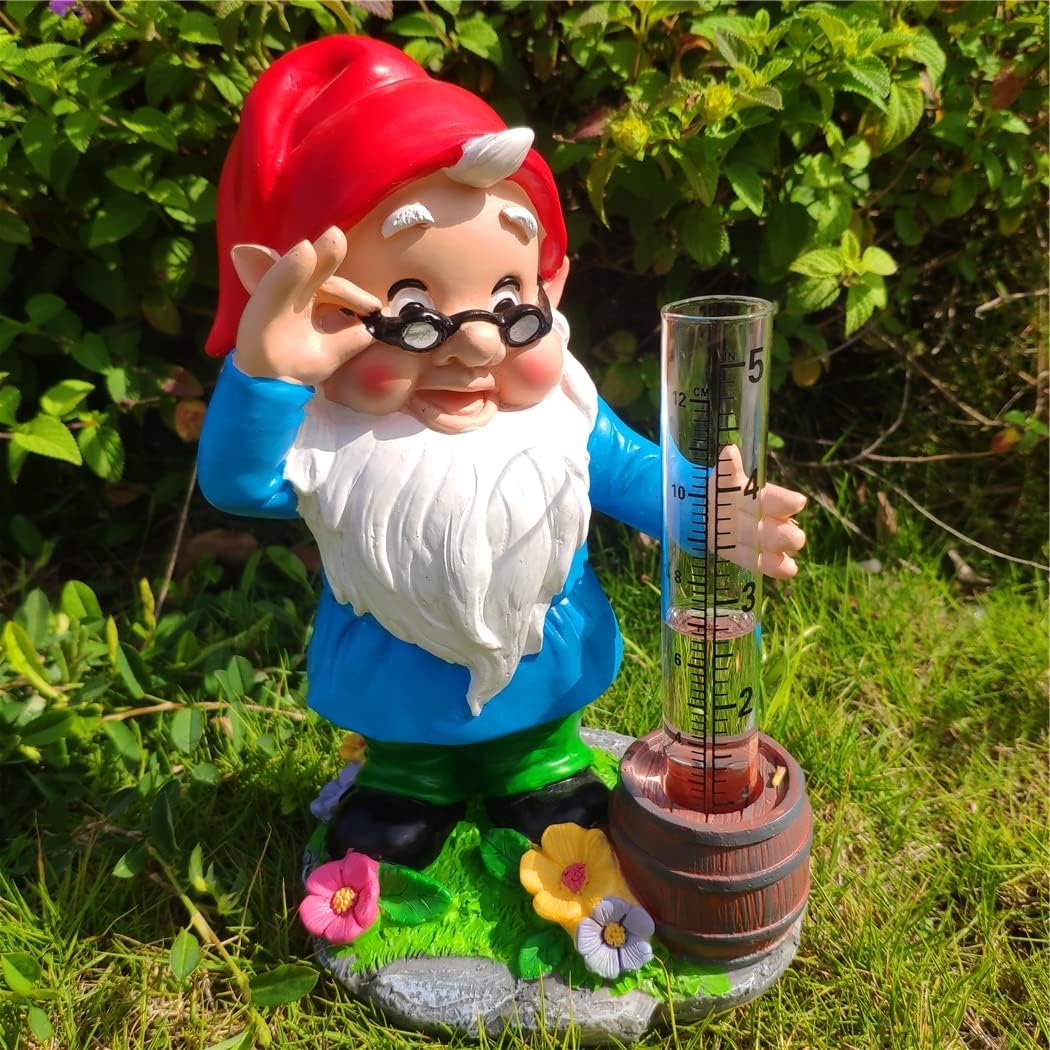 Carchistan Garden Gnome Rain Gauge Statues Outdoors, Hand Painted Water Gauge for