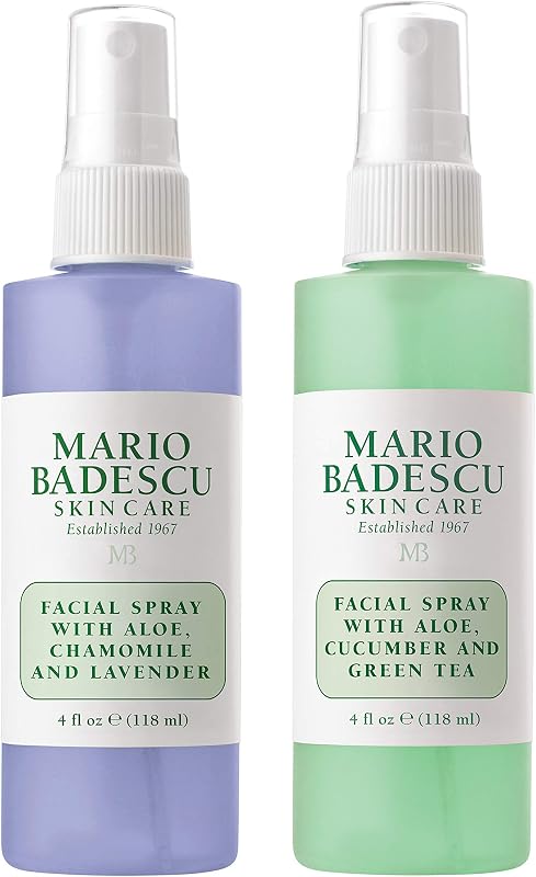 Facial Spray Duo - Includes Aloe, Chamomile & Lavender PLUS Aloe, Cucumber & Green Tea Toner for Face, Neck or Hair - Cooling and Hydrating Face Mist for All Skin Types, Dewy Finish