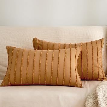 JELLYMONI Rust Striped Tufted Pillowcases 12"x 20" | Perfect for Sofa & Bed Layering,Soft Textured Comfort,Decorative Accent Style,Easy Care,Oeko-Tex Certified
