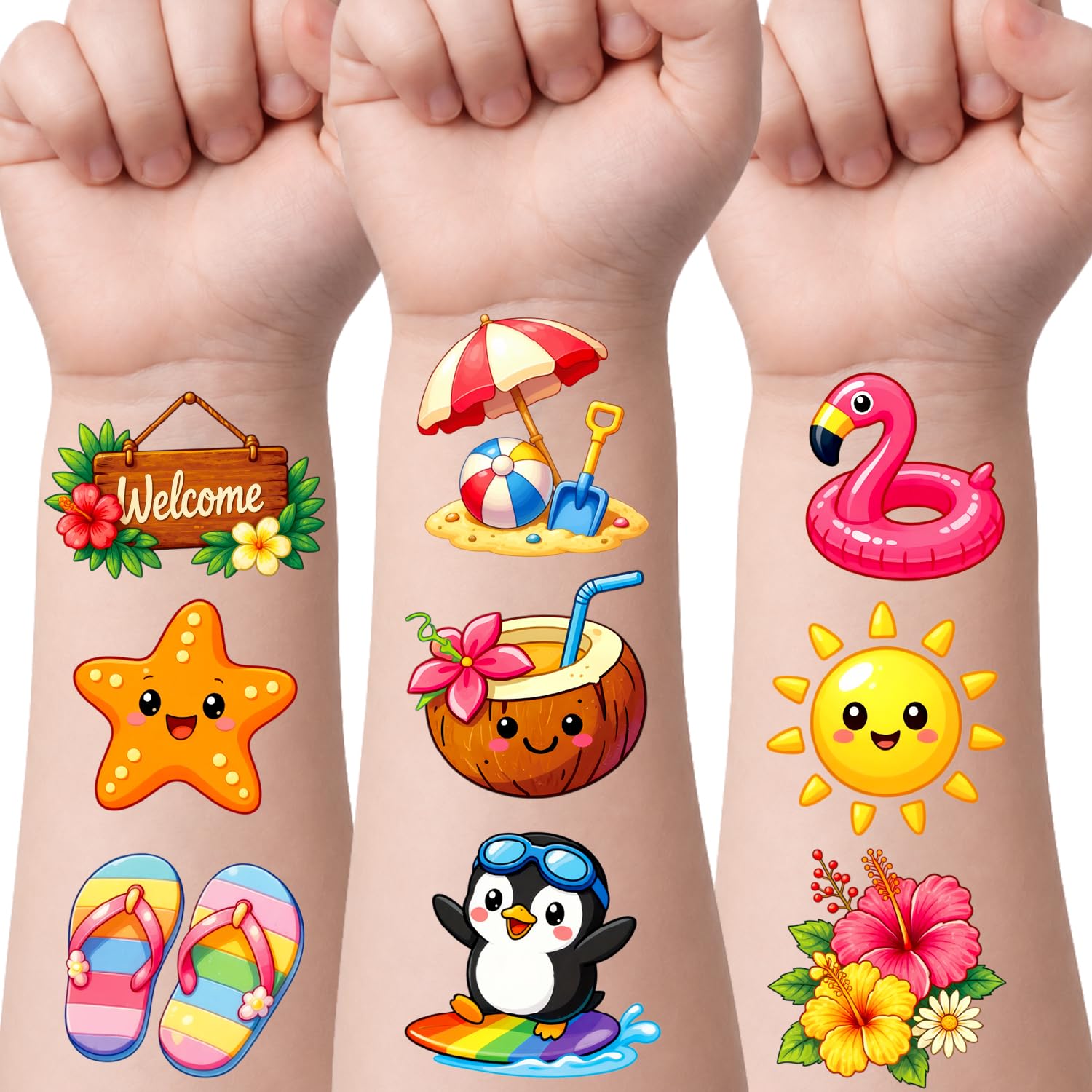 Hawaiian Luau Temporary Tattoos - Fun Summer Party Favors