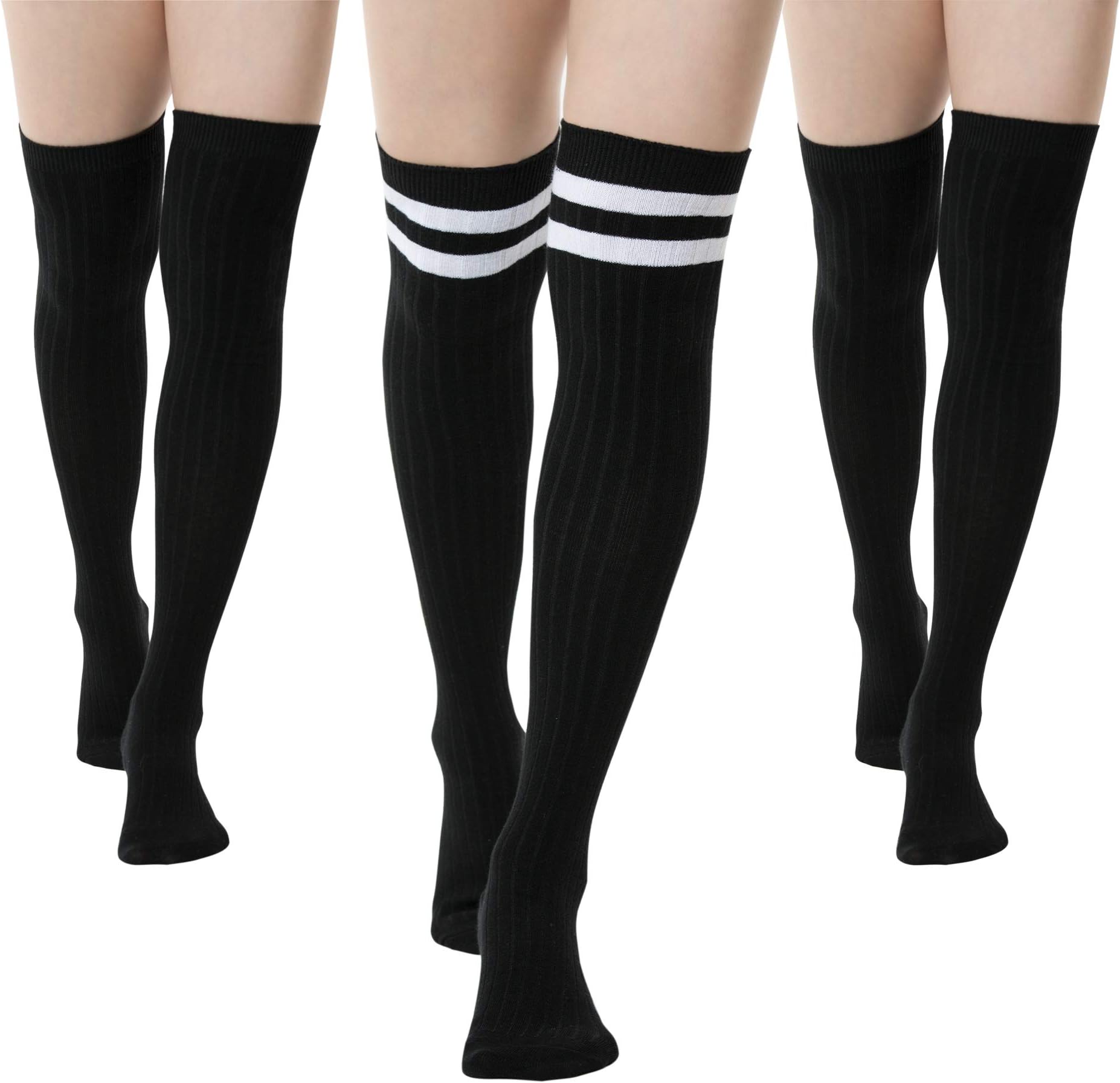 Kitsune Klothing Thigh Length Socks | Womens Striped Cotton Thigh High Tube Sock | Over Knee Boot Socks
