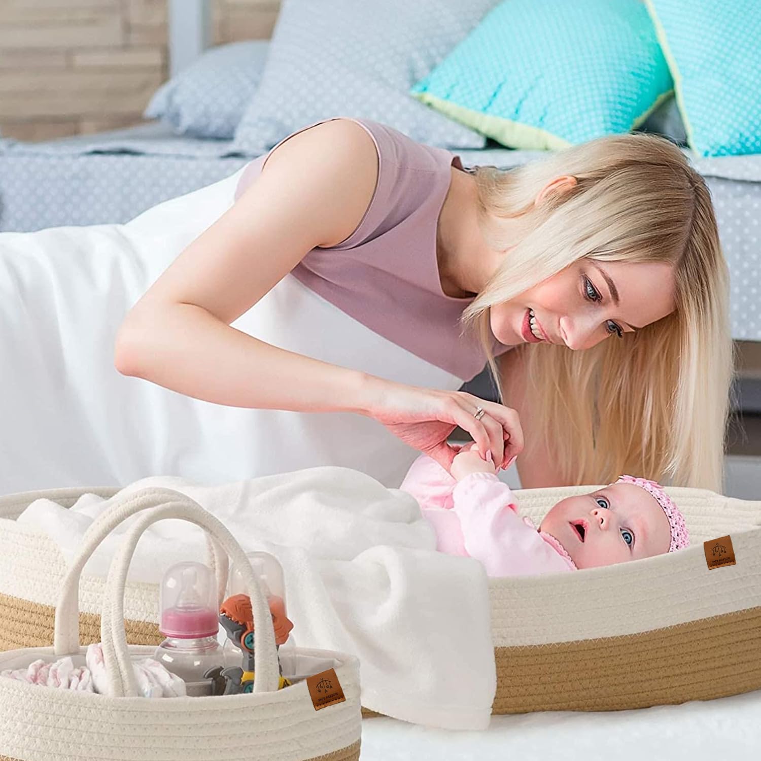 Baby Wonders Panier à Langer Bébé avec Matelas Imperméable – Cesta de Change Design Naturel en Osier