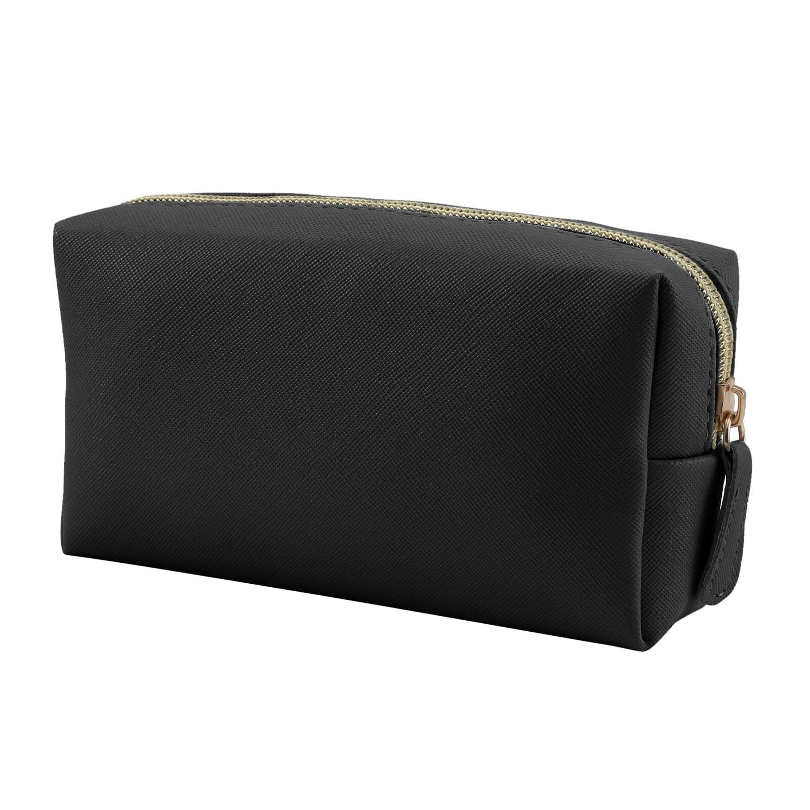 RUVOO Portátil para Viaje Bolsas Bolso Cosmético De Cuero del Viaje Pequeño Bolso Cosmético Portátil del Almacenamiento del Bolso del Cosmético con La Cremallera Organizador Maquillaje(Black,24cm)