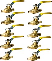 Vista 11 de XFITTING Paquete de 10 válvulas de bola Pex Barb de 1 pulgada, mango amarillo, válvula de bola Pex de puerto completo, latón
