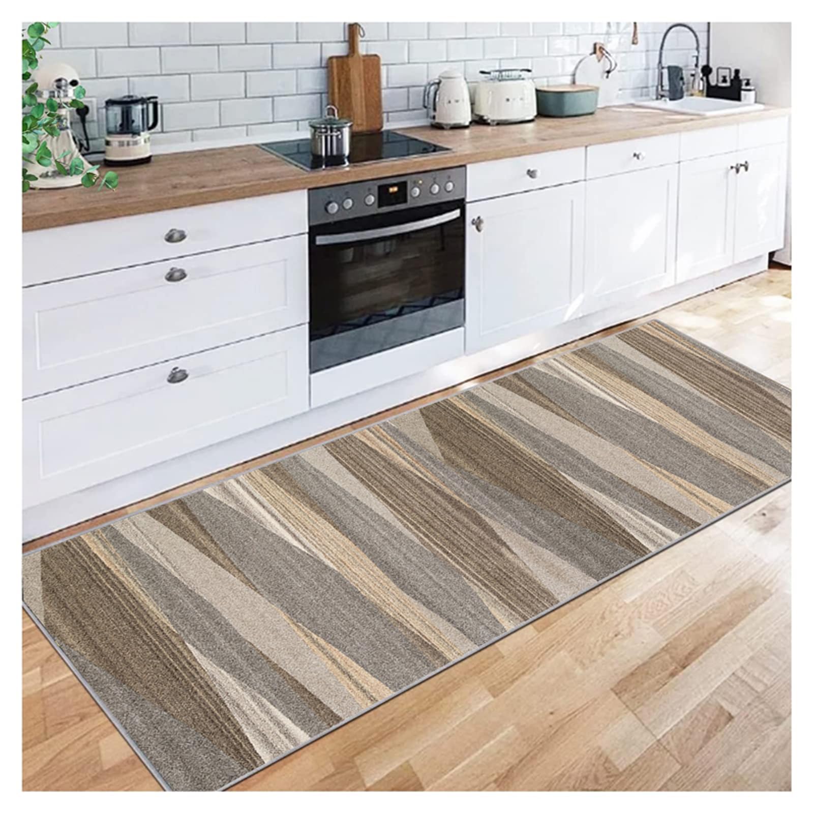 Siunwdiy Brown Hallway Runner Rug Wide 23" X Long 118", Modern Simple Stripes Low Pile Non Slip Extra Long Carpet Runner Narrow Rugs for Hall Kitchen Indoor Laundry Room Balcony or Stairs,60X300CM