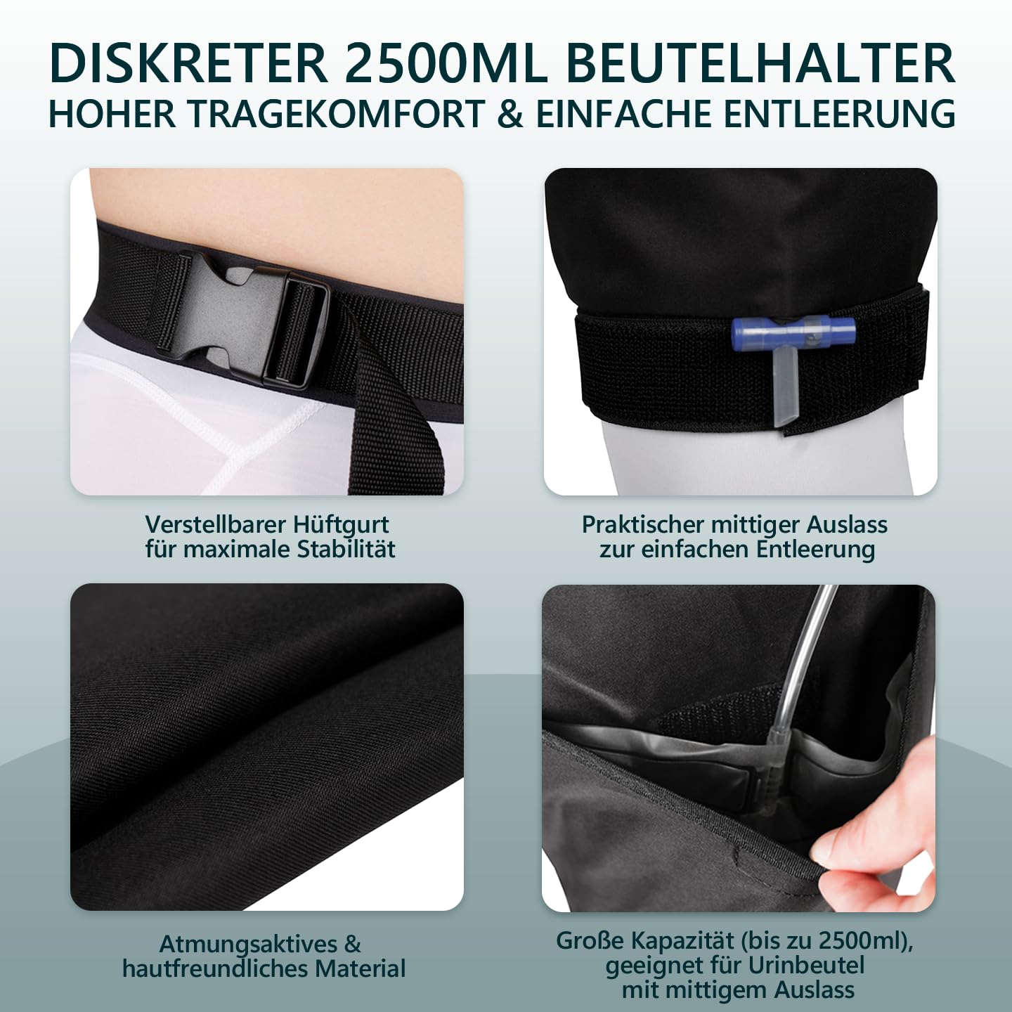 2 Stück Urindrainage Beutelhalter, Katheter Beinbeutel Halter, Taschen für Urinbeutel/ 2000 ML Große Kapazität, Beinbeutel für Urinbeutel, Verstellbares Band für Taille und Beine