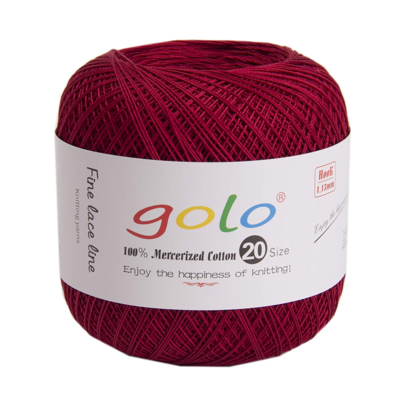 golo Crochet Thread Size 20 Wine red Cotton Yarn for Hand Knitting 8-194