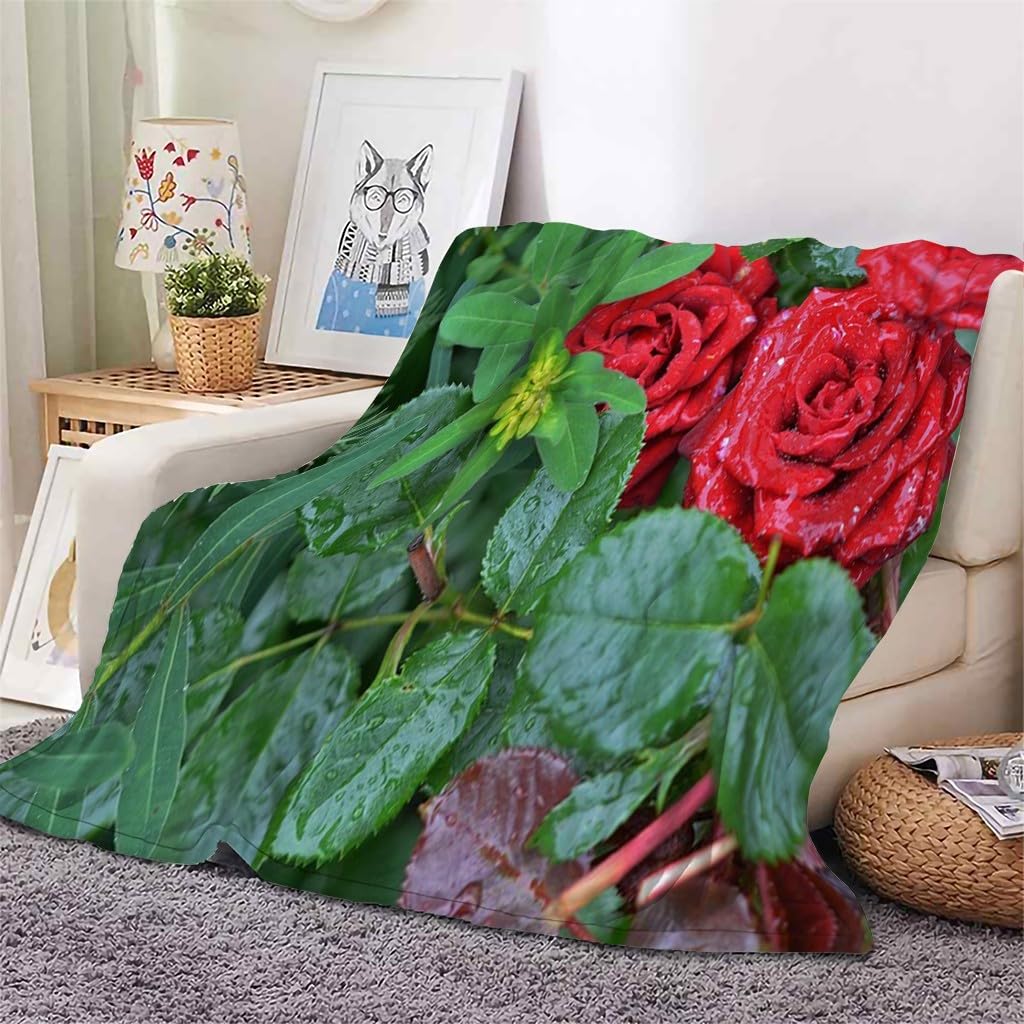 Generisch Puszysty koc do wtulania się, czerwona róża, 200 x 200 cm, miękki i dwustronny koc polarowy, idealny koc na sofę i łóżko, AL1115