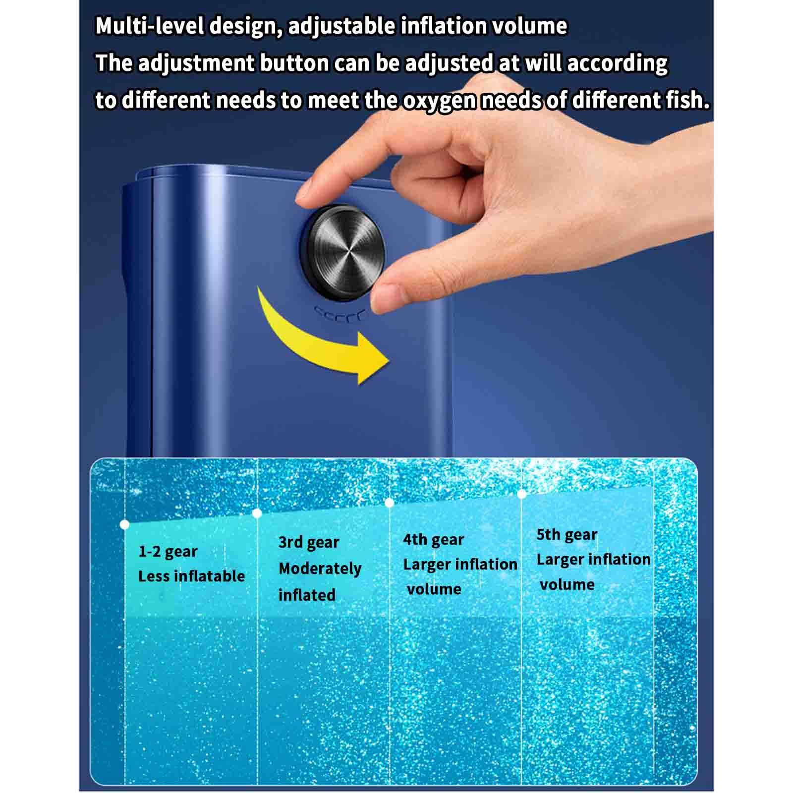 JUSHZ Pompe d'Aria Pompa Acqua Pompa Acquario Ossigenatore Acquario Aeratore Mini Silenzioso Piccolo Uso Domestico Ad Alta Potenza Regolazione del Volume dell'Aria (5W 11X6X4.8cm,Blue)