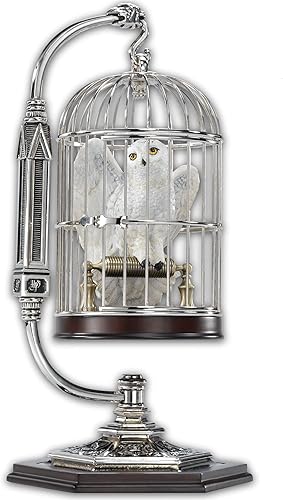 The Noble Collection Harry Potter Hedwig miniatura en jaula – Escultura de búho nevado de resina en pedestal de metal y madera – Set de película con