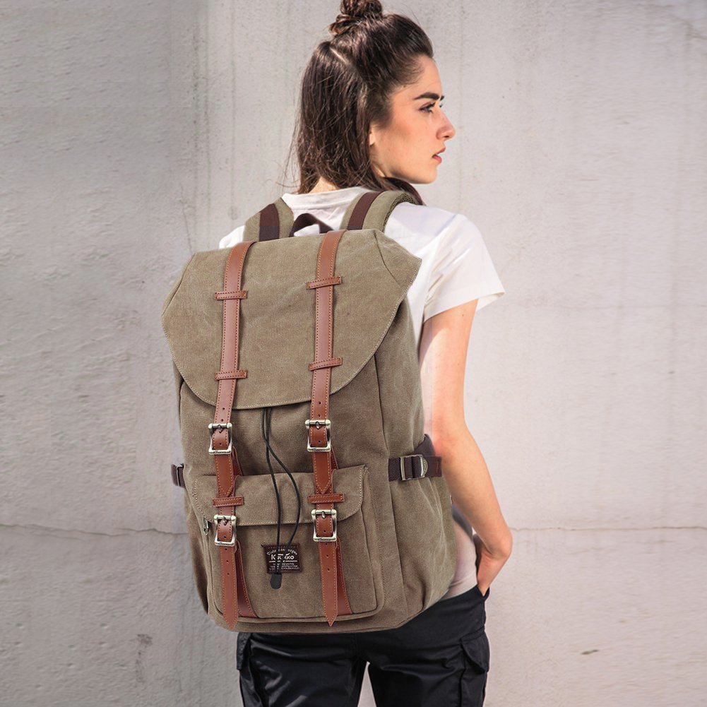 KAUKKO Mochila unisex para estudiantes de 17 pulgadas para portátil de 15 pulgadas, mochila informal, mochila para senderismo, 47 cm, 22,4 L, (caqui) (Naranja) - EP5AApricot — view 6