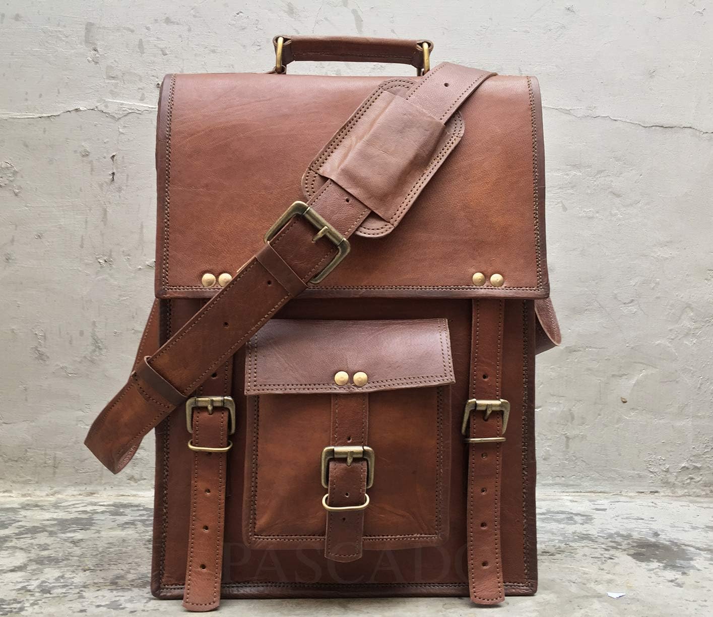 Pascado Vintage leather messenger laptop computer briefcase bag 15 inch crossbody ipad bag men women