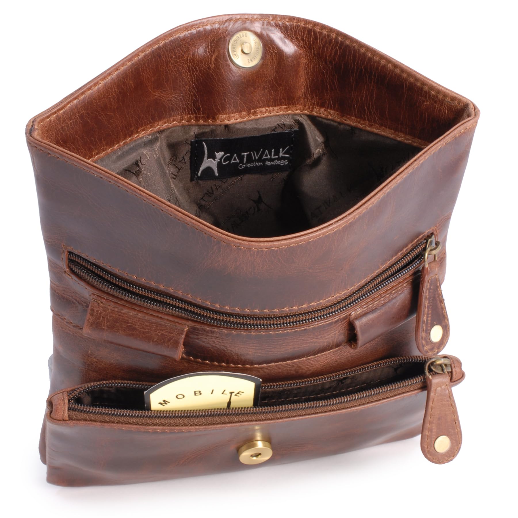 Catwalk Collection Handbags - Damen Leder Umhängetasche - Crossbody Bag Klein - Abendtasche - Clutch mit Abnehmbarer Schultergurt - Hannah