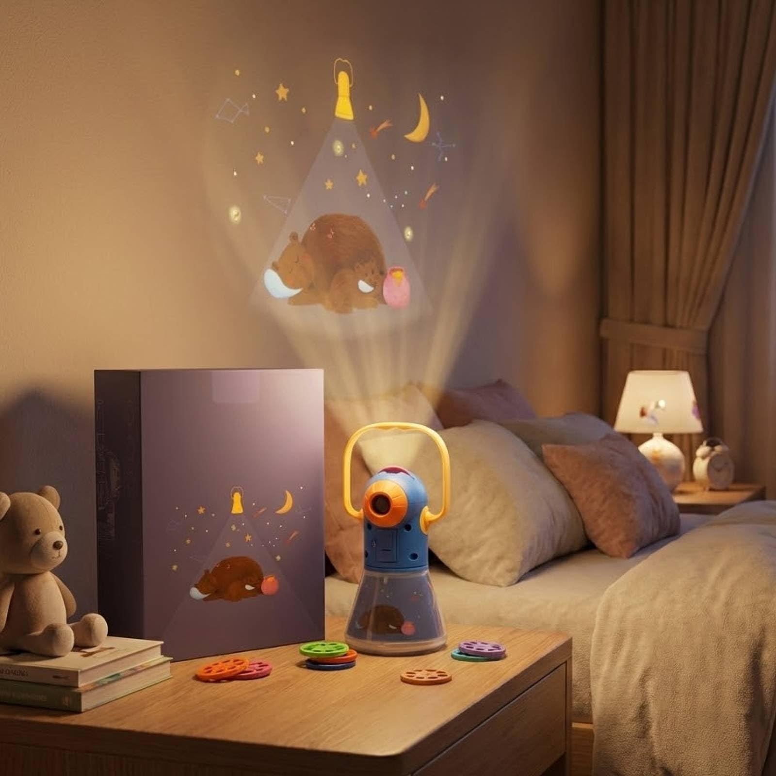 Lámpara de Proyección Multifuncional, Proyector de Historias y Cielo Estrellado, Luz Ambiental y de Sueño Portátil para Dormitorio Regalos