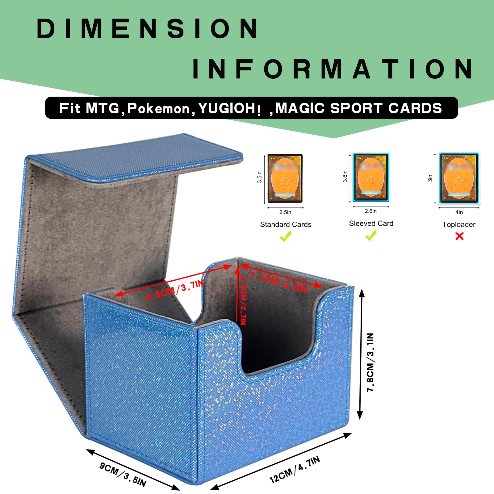 Amazon.com: Dmoicols Card Deck Box Holds 100+ Single Sleeved Cards,Laser  Sparkly Material Card Storage Box Horizontal,MTG Commander Deck Box with 2  Dividers fit TCG CCG Magic Cards (Sparkly Light Blue Point) :