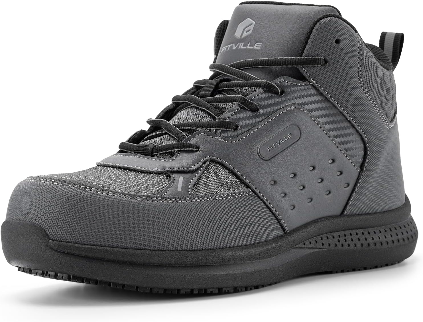 FitVille Wide Work Boots for Men Composite Toe Safety Work Shoes Slip-Resistant Work Boots Waterproof Lightweight - SteelCore