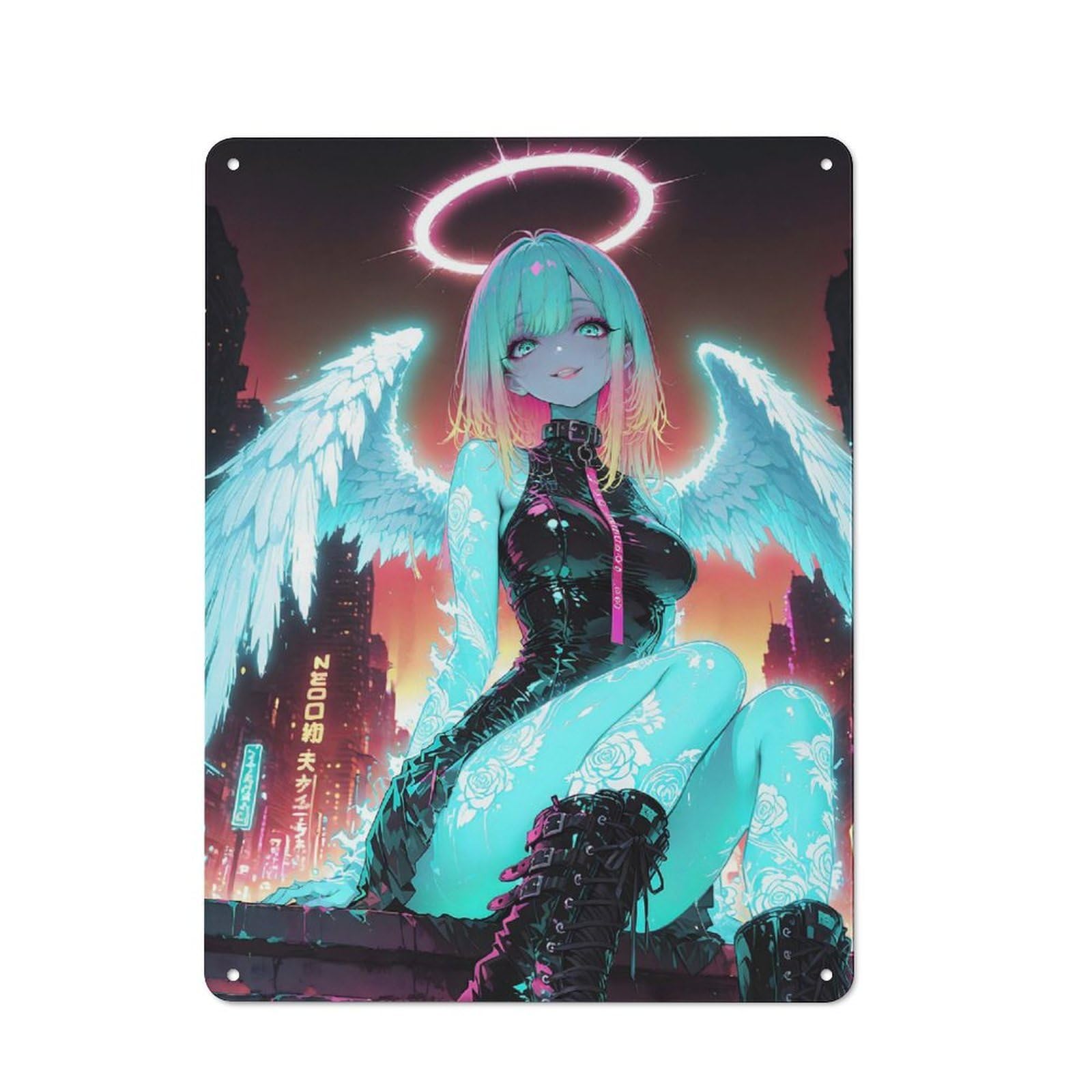 Shed Style Decorative Metal Plaque 40x30cm Featuring Angel, Porch Wall Decor for Patio Bar, Workshop, Shed Or Kitchen