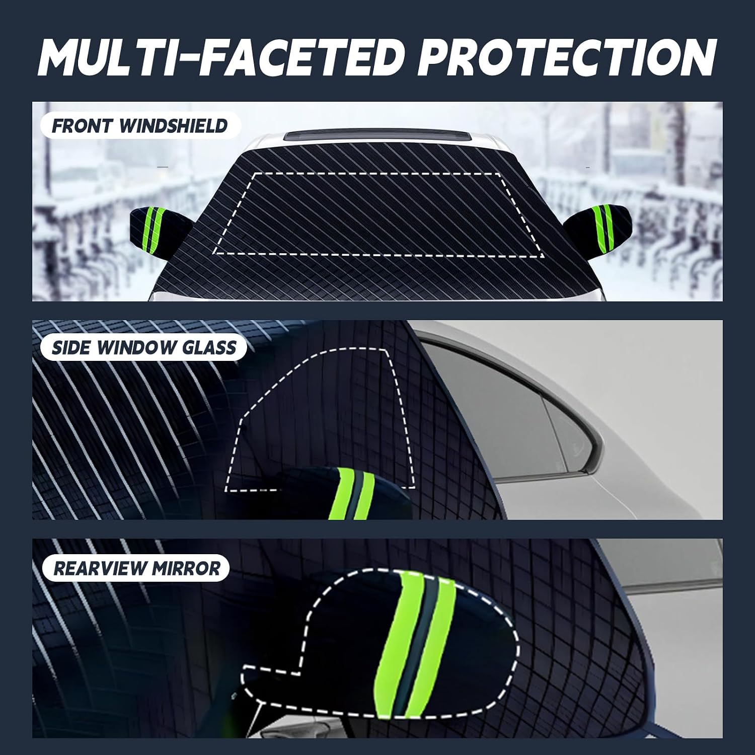 Windshield Cover for Ice and Snow, Extra Large Car Snow Cover Protect Front Windshield & Rearview Mirror, Magnetic Anti-Snow Cover Universal Fit for Most Vehicle Medium (Front Cover)