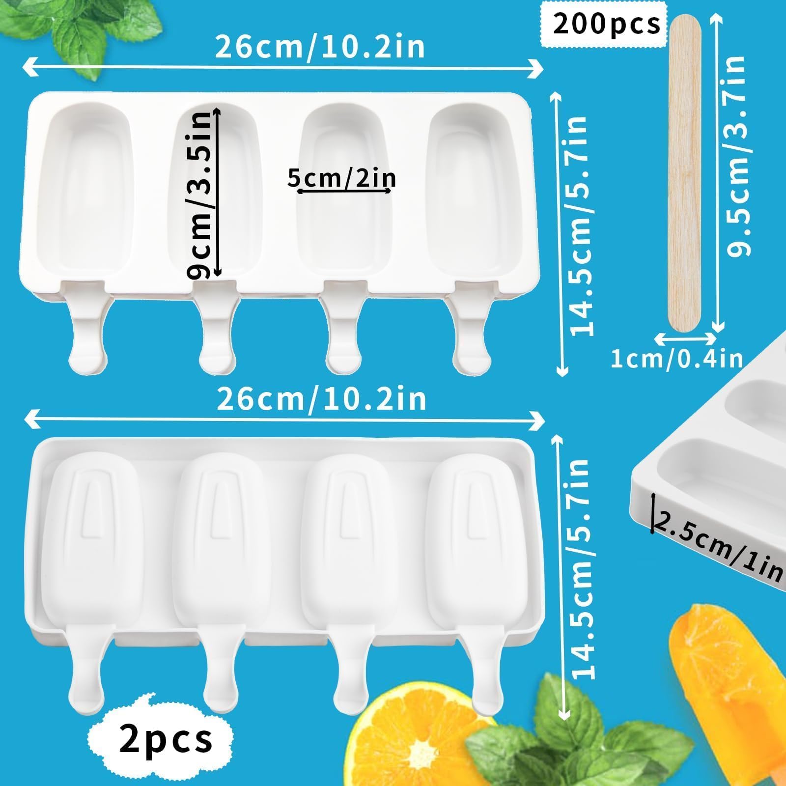 Moules à Glace En Silicone - Lot De 2 Moules 8 Cavités + 100 Bâtonnets - Pour Popsicles Maison, Congélateur Et Micro-ondes