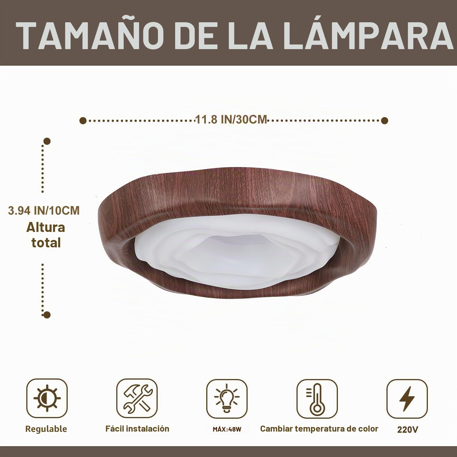 Plafon Led Techo Moderna,Plafones para Techo Led con ImpresióN de Vetas de Madera Redondas,Lamparas de Techo Salon de Dimmble con Mando a Distancia,⌀42Cm Comedor Plafon Lampara,48W,Nuez.