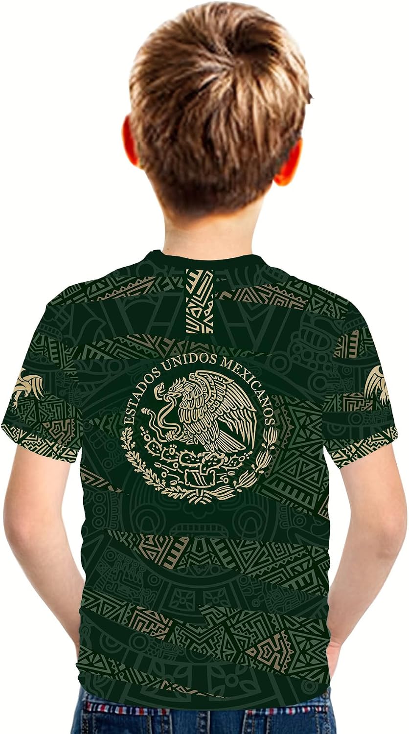 Mexico Shirt for Kids Mexican Flag Shirt Boys Round Neck Short Sleeve 3D Mexico T-Shirt Top
