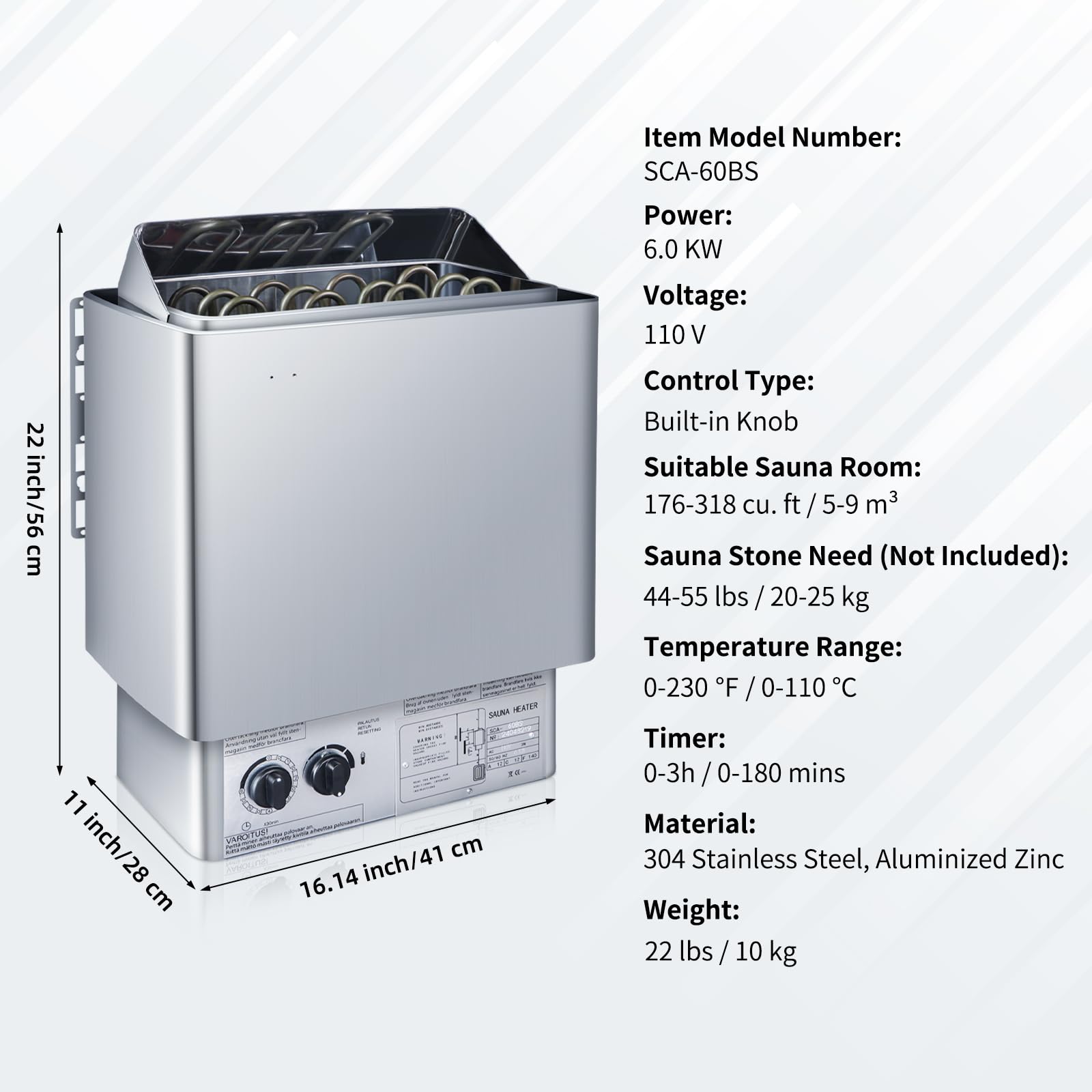 TUZELIYA Sauna Heater - 6KW 110V Stainless Steel Electric Sauna Stove - Sauna Bath with 3h Timer and Adjustable Temperature - Sauna for Women Men - Sauna Heater Stove for Home Hotel Spa Steam Room