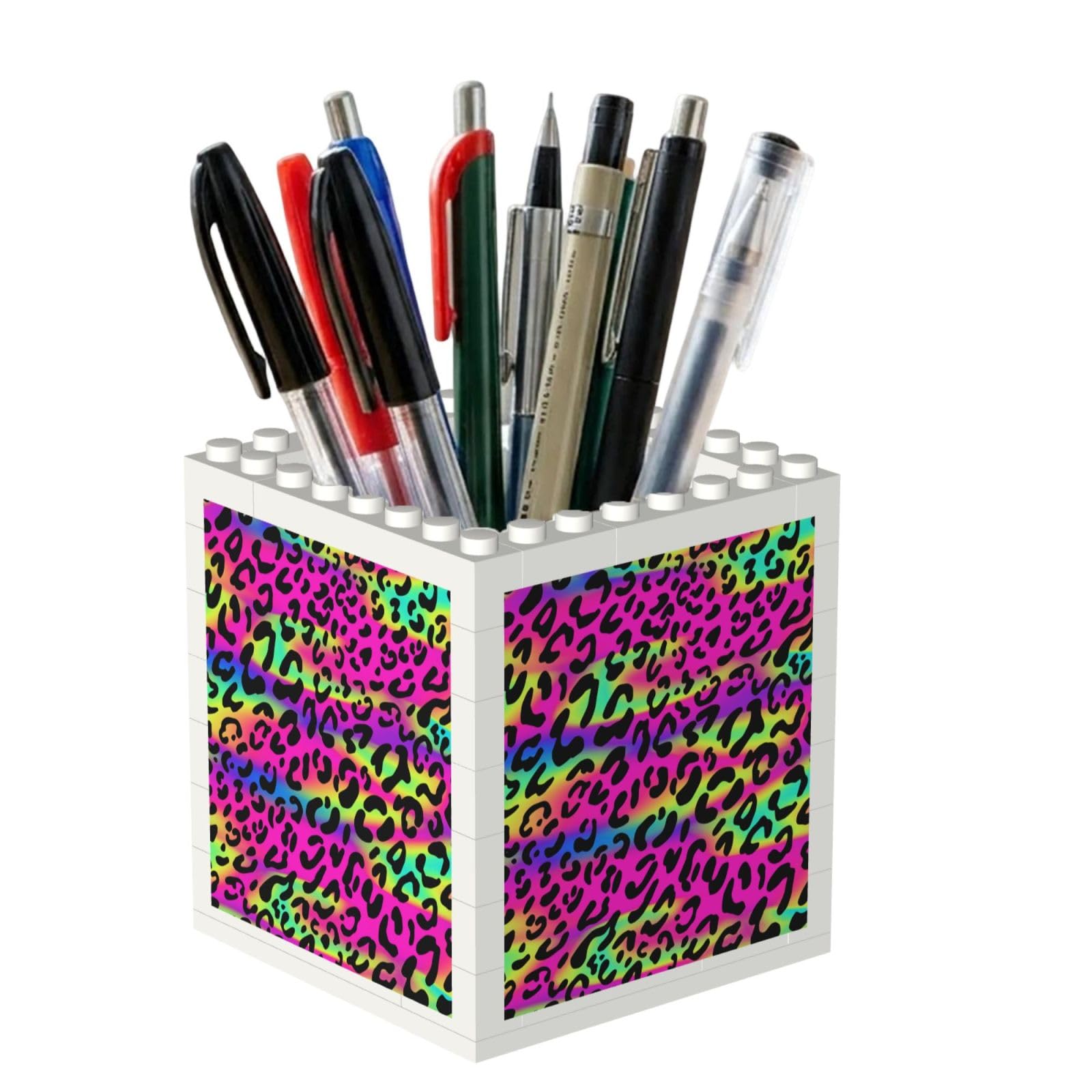 Poadnly Abstract Neon Bright Geometric Pattern, Pen Pot Pencil Holder for Office Home School, Compact Desk Organiser for Office Stationery