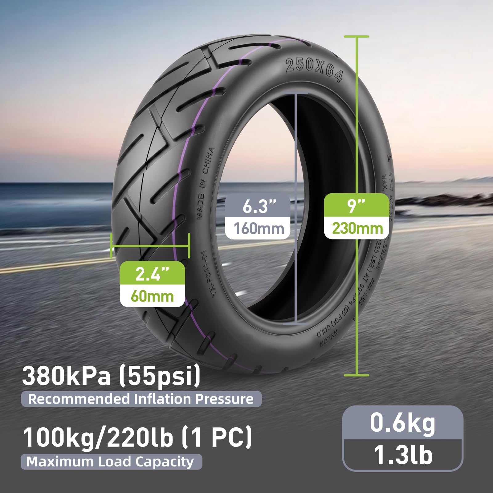 250 x 64 Pneumatici Tubeless per Xiaomi 4 Ultra monopattino elettrico pneumatici di ricambio da 10 pollici (Tubeless*2)