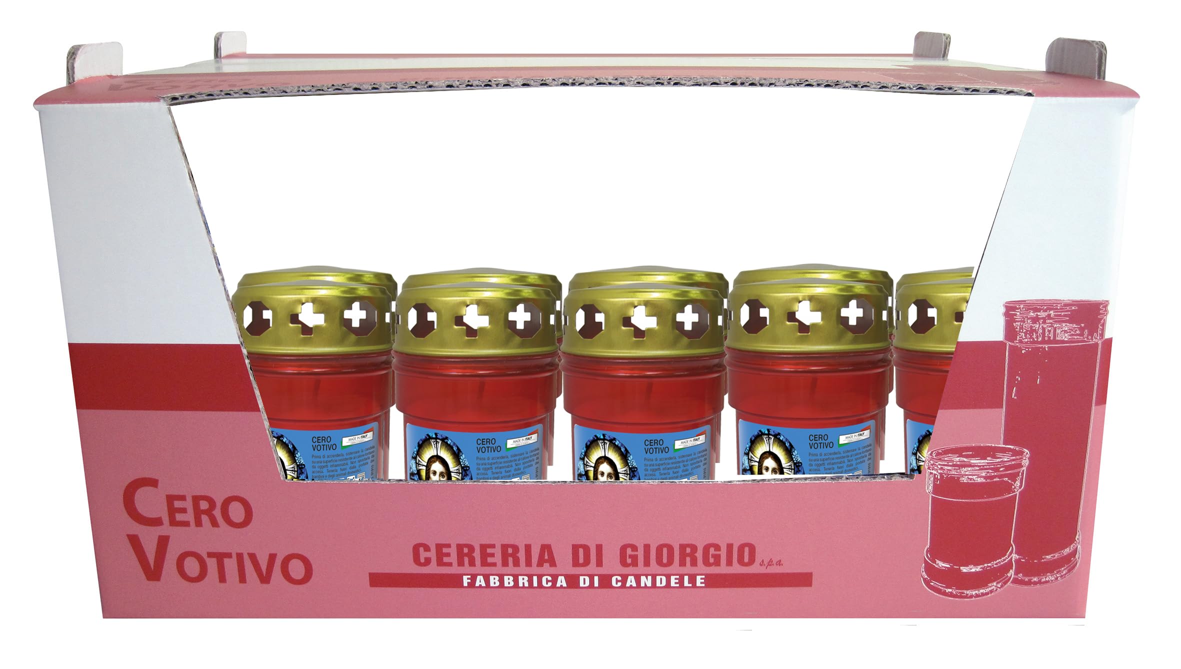 30 Sacred Heart Votive Candles with Rain Cover - Red - 120g Wax - 32 Hours Burn Time - P30 Cereria Di Giorgio