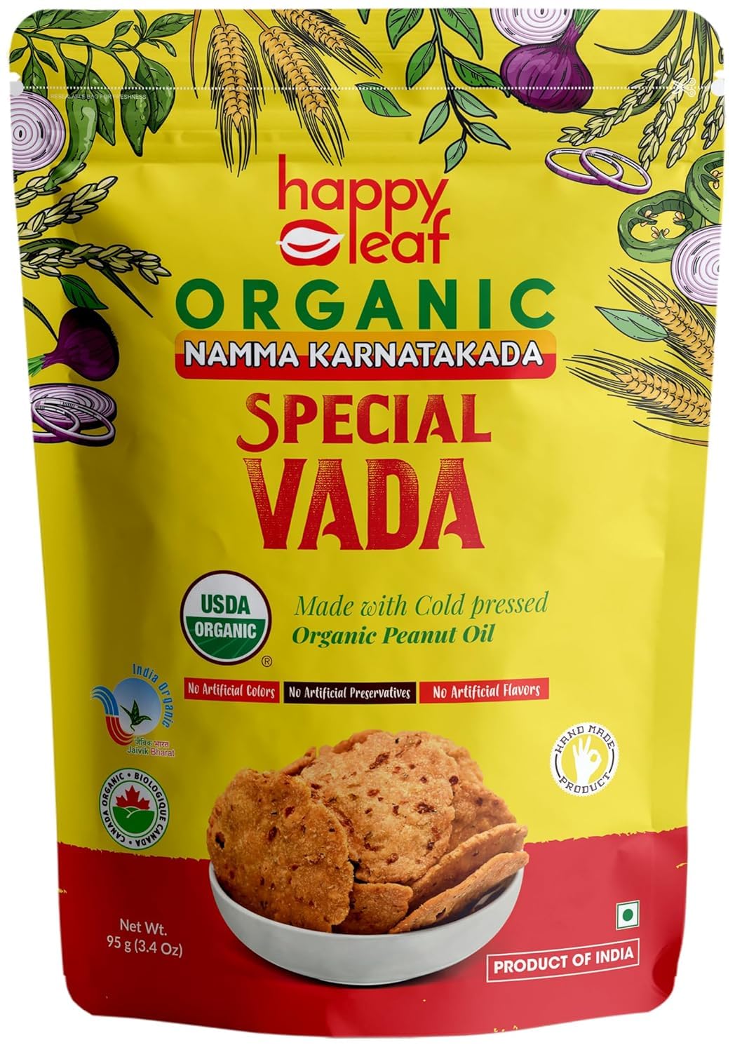 Happy Leaf Organic Special Vada | USDA Organic South Indian Snack | Crunchy & Non-Greasy | Made With Clod-Pressed Peanut Oil | 100% Organic Clean Label (Pack Of 2)-image-16