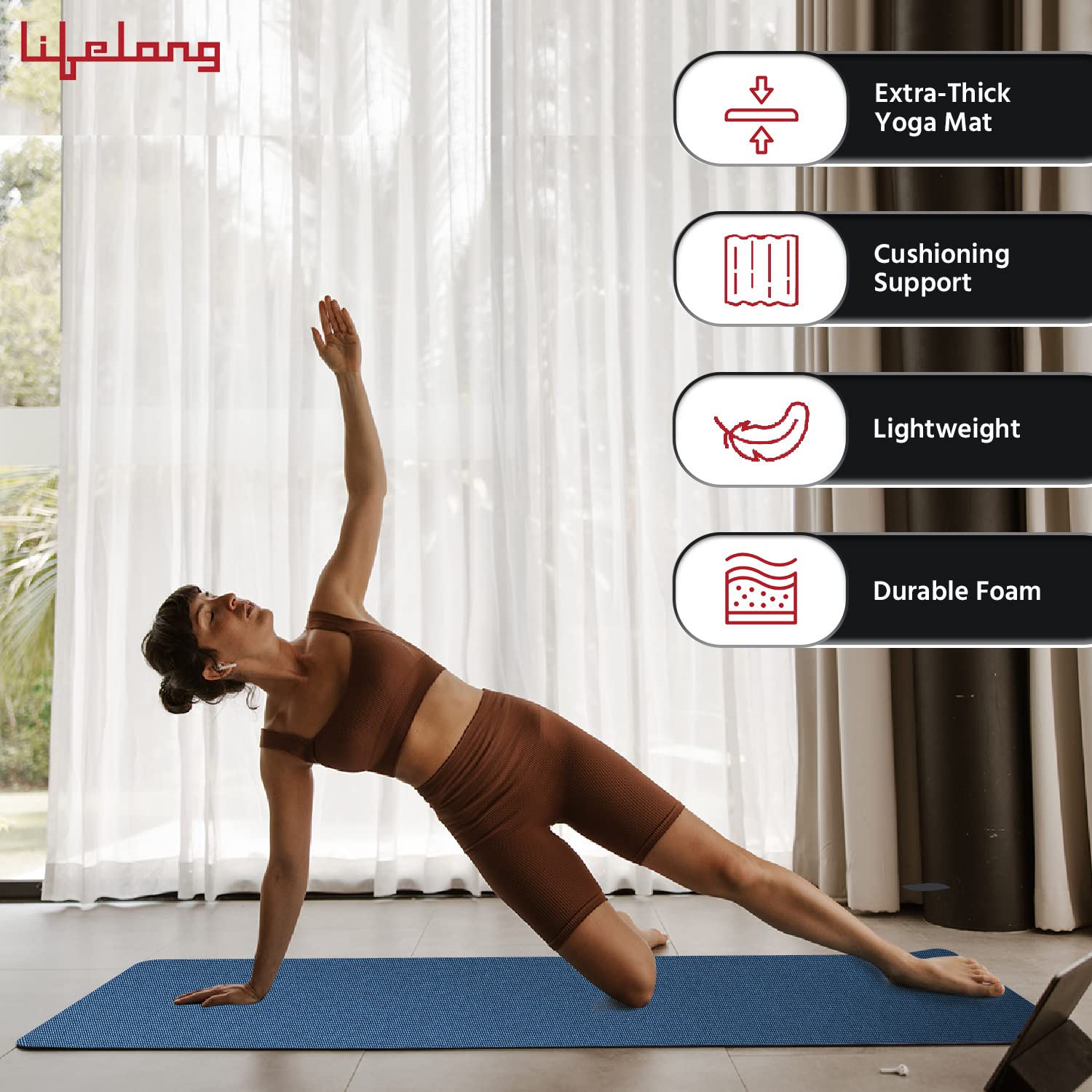 Lifelong Yoga Mat - Blue - Anti-Slip & Portable -3