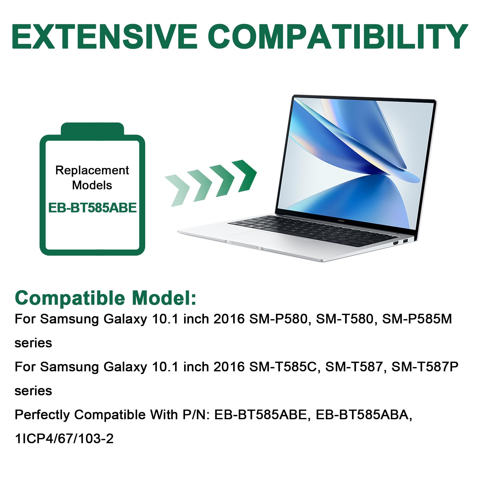 EB-BT585ABE Batería Compatible con Samsung Galaxy 10.1 2016 SM-T580 SM-T585 SM-P580 SM-P580N SM-T585C SM-P585N SM-P585Y SM-T587 SM-T587P Serie