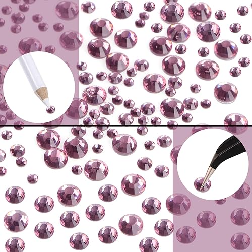 Miniatura 5 de LPBeads - 6400 unidades de diamantes de imitación termoadhesivos Lt amatista con parte trasera plana, 5 tamaños mixtos, gemas de cristal redondas