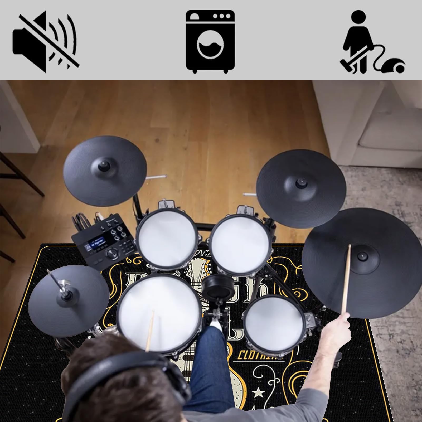 Schlagzeugteppich Trommel Teppiche Schallschutzmatte, Schallschutz Teppichmatte, Rutschfeste Drum Matte für Akustik Schlagzeug Bass Drum Elektronisch Snare Musikinstrumente Teppich 140 x 120 cm