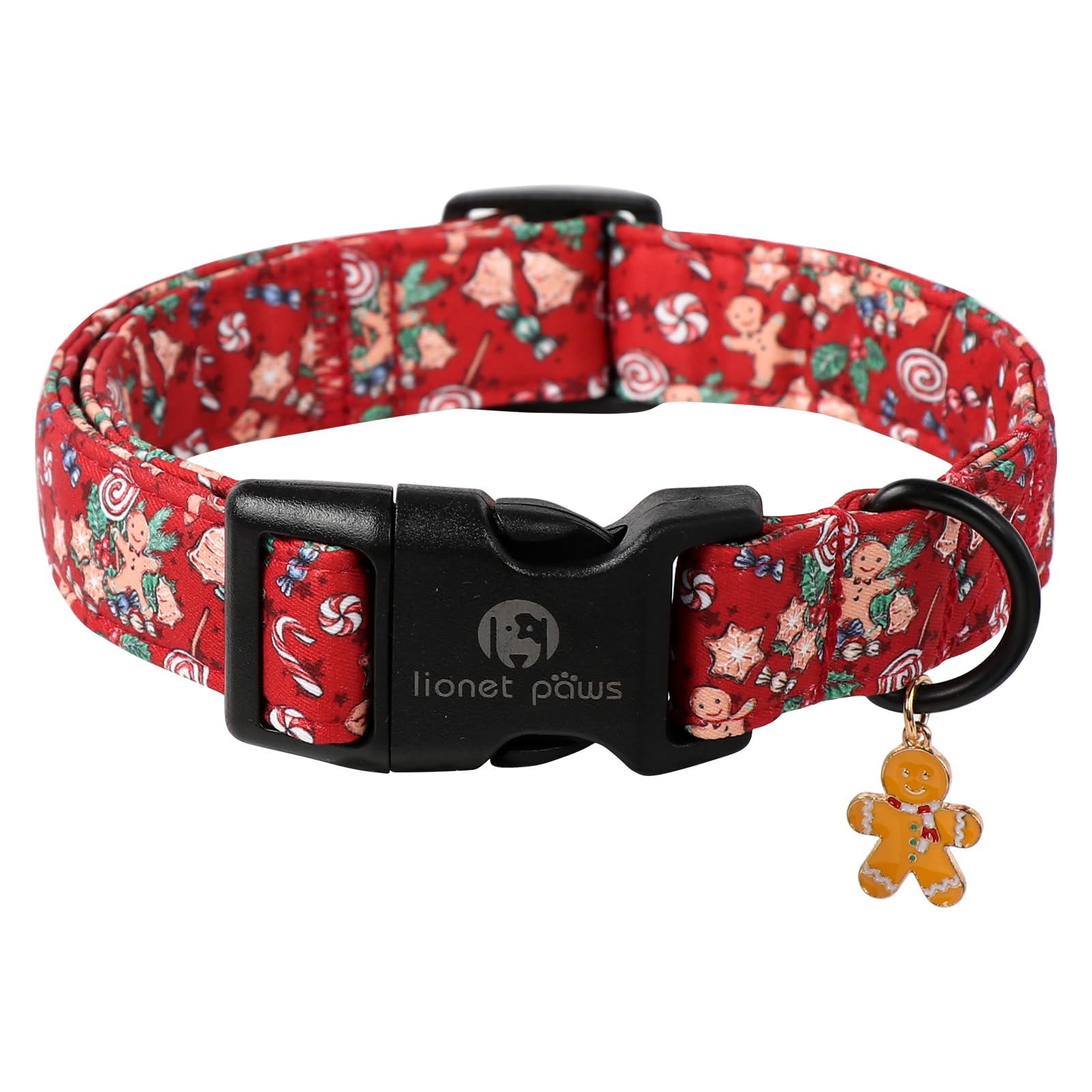 Lionet Paws Christmas Dog Collar- Cute Winter Red SantaDog Collars with Plastic Buckle, Light Adjustable Dog Collars for Medium Large Dogs