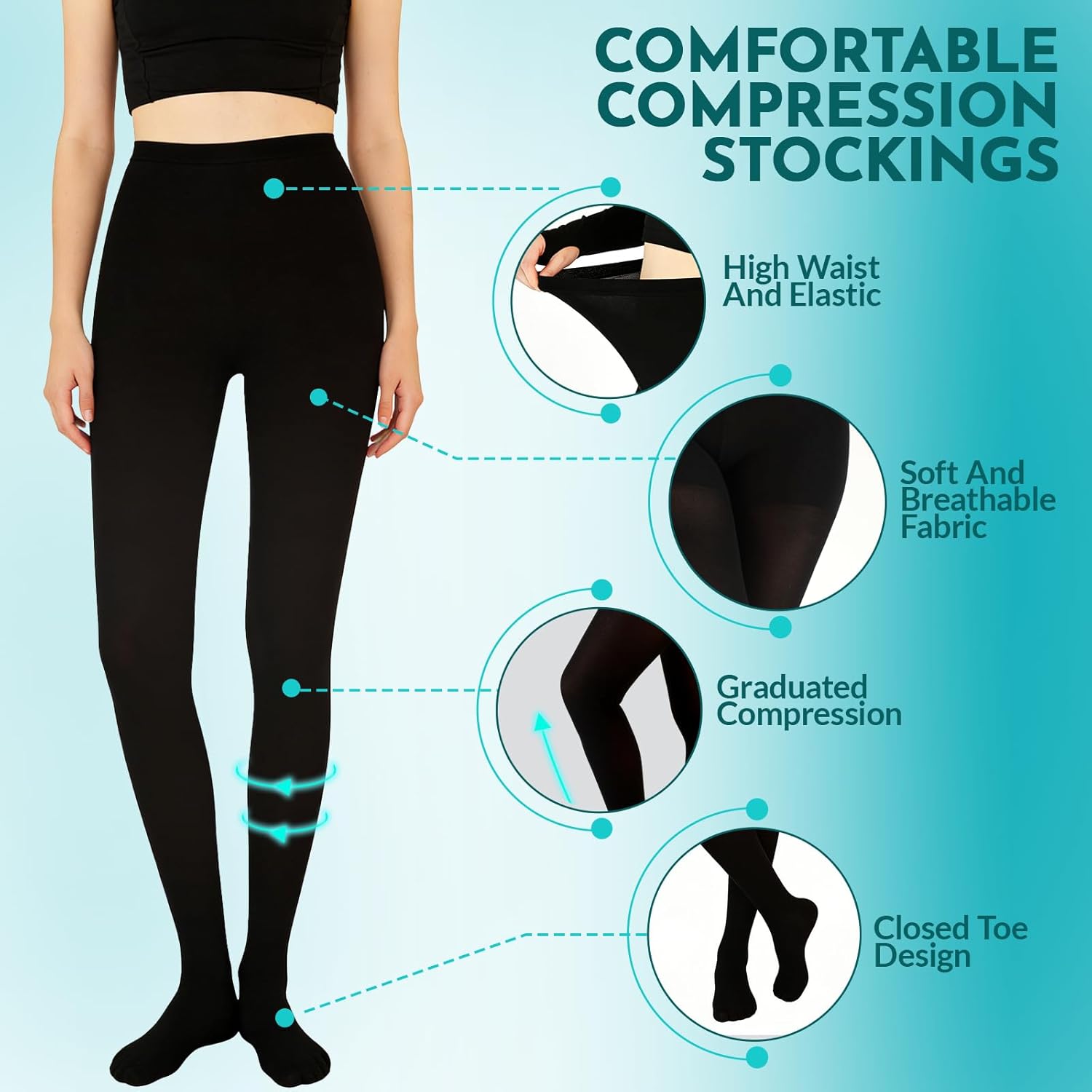 20-30mmHg Compression Pantyhose for Women Graduated Support Compression Tights Closed Toe Medical Compression Stockings High Waist Compression Leggings for Varicose Veins, Edema, DVT - Image 3