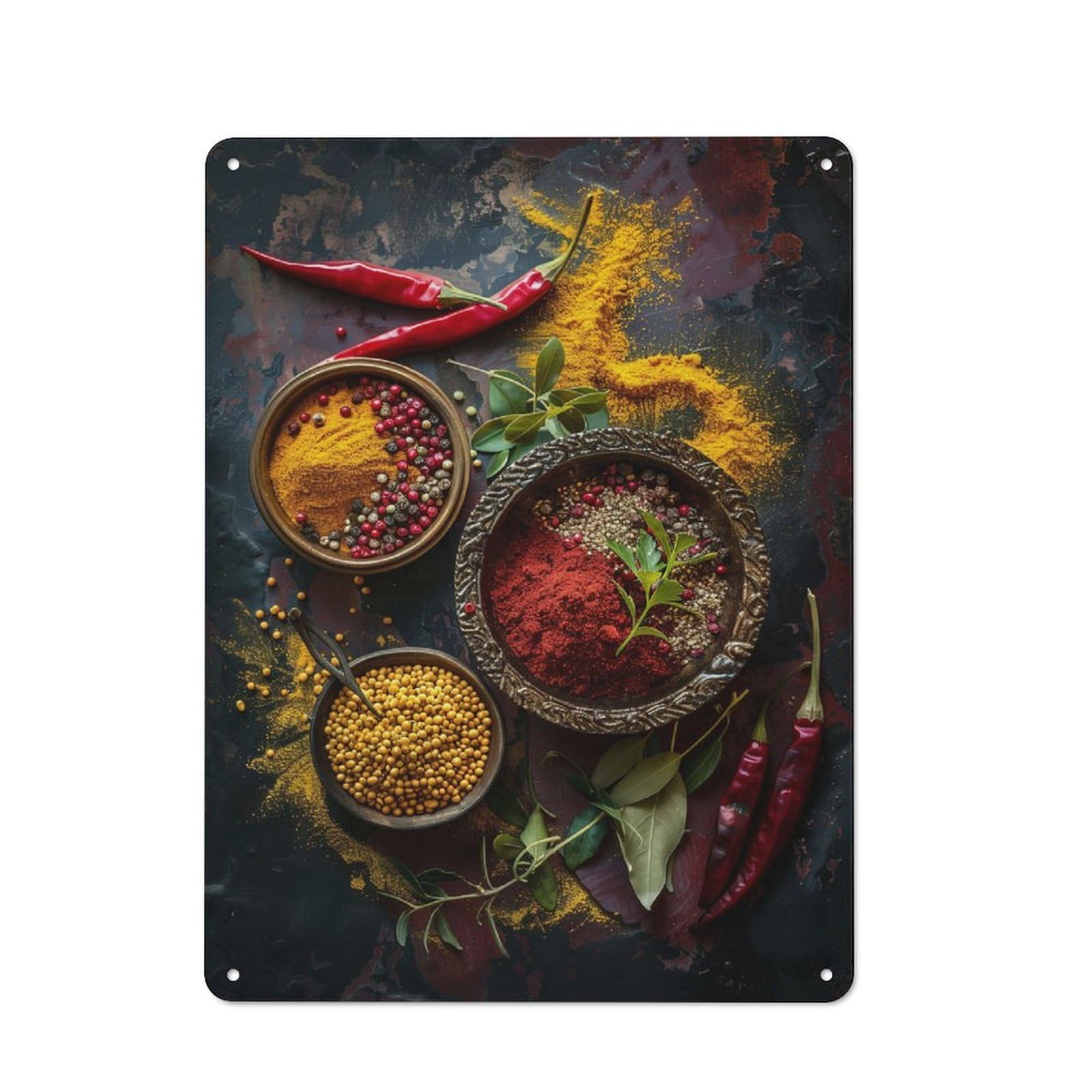 Vintage Metal Wall Art Sign 40x30cm Featuring Herbs And Spices, Old Style Wall Plaque for Kitchen, Hallway, Bar Or Small Cafe
