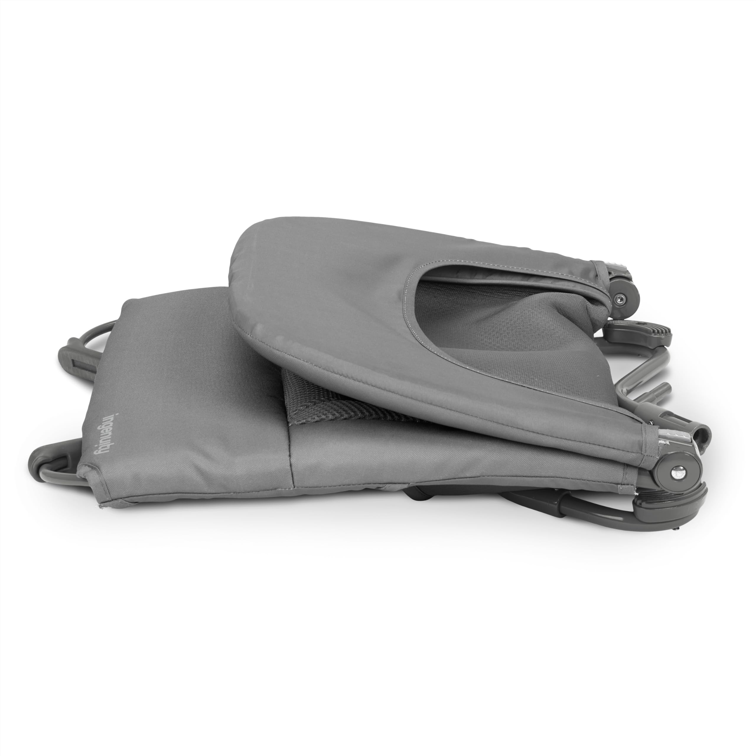 Ingenuity Stow & Go kompakte Falt Babywippe, leichter tragbarer Sitz mit Vibration & Spielzeug, Grau,