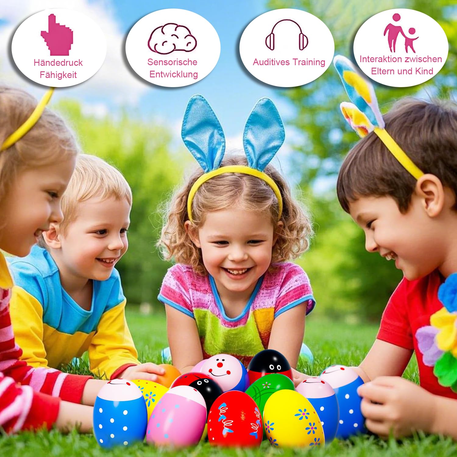 Set di 6 Pezzi di Maracas per Uova in Legno, Maracas per Uova di Pasqua, Maracas Musicali a percussione, sonagli per Uova, sonagli per Uova, Uova Musicali per Neonati e Bambini