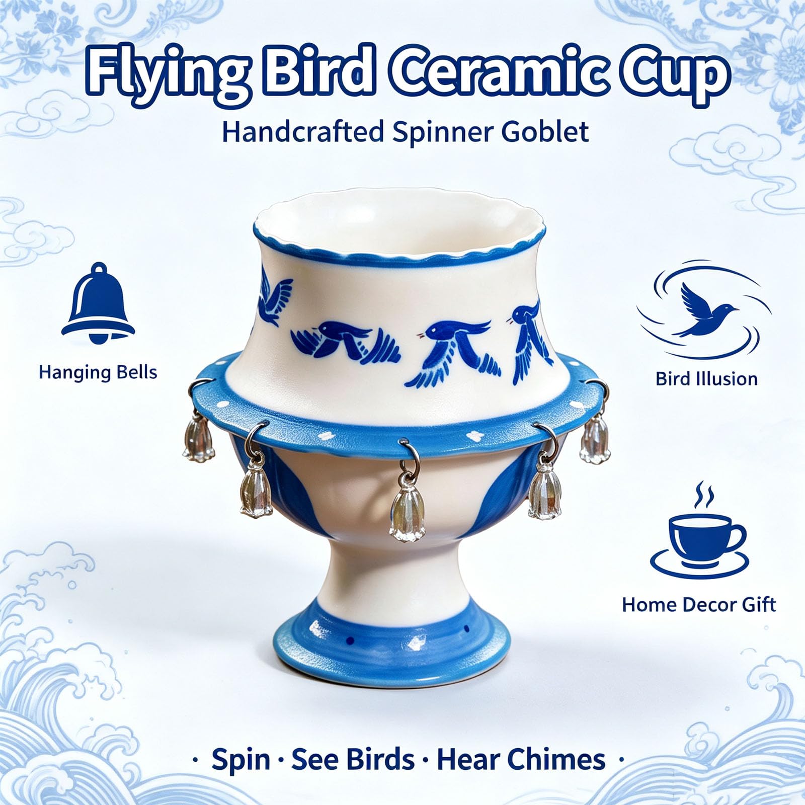 Taza de té de cerámica giratoria de pájaro volador, 3 estilos (#B)