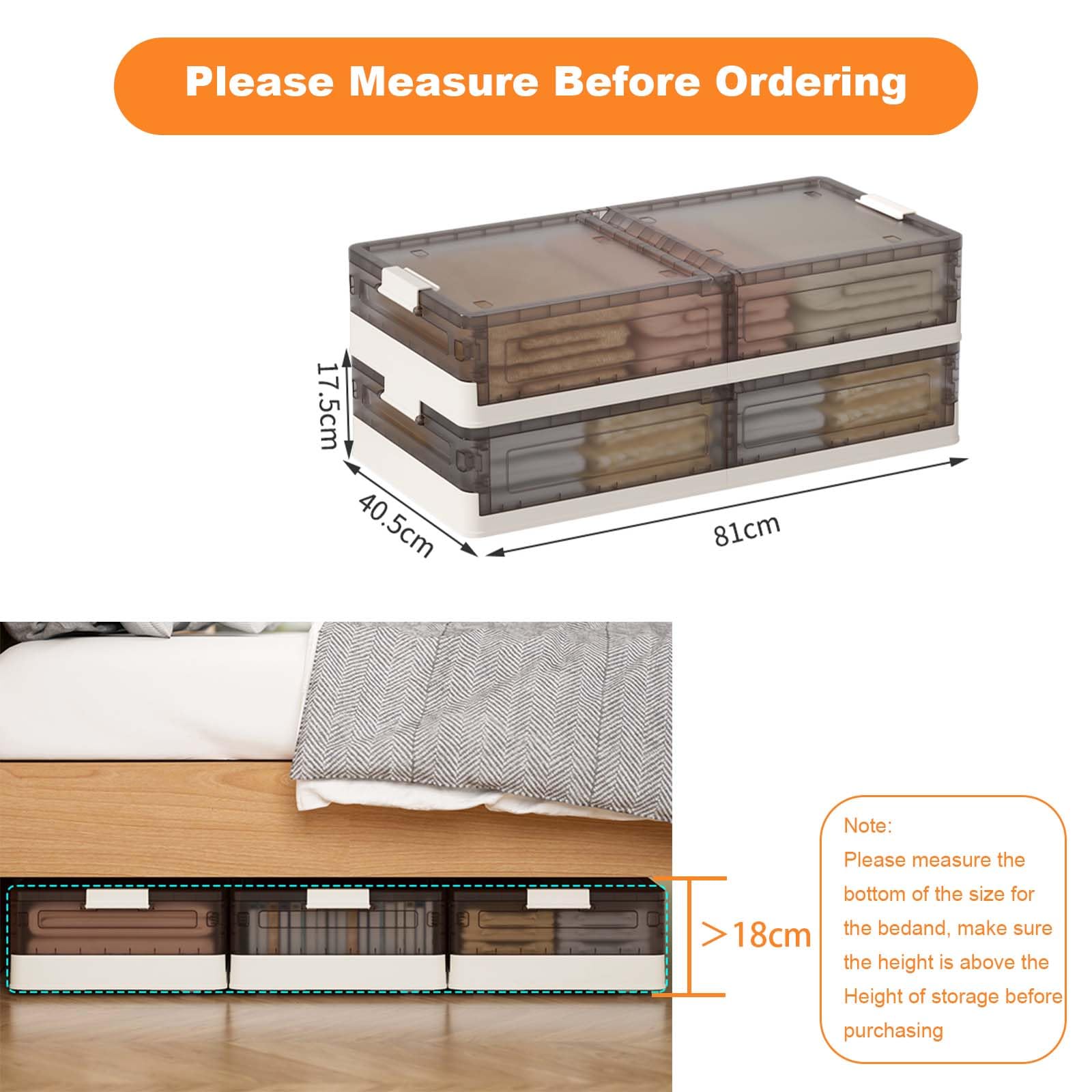 2er Set Unterbett Aufbewahrungsbox Mit Deckel, 43.5 L Durchsichtig Faltbare Kunststoffbox Plastikbox, Bettkasten Aufbewahrung Kleidung,Stapelbox für BüRo,Kinderzimmer,KüChe & Wohnzimmer,81x40.5x17.5cm