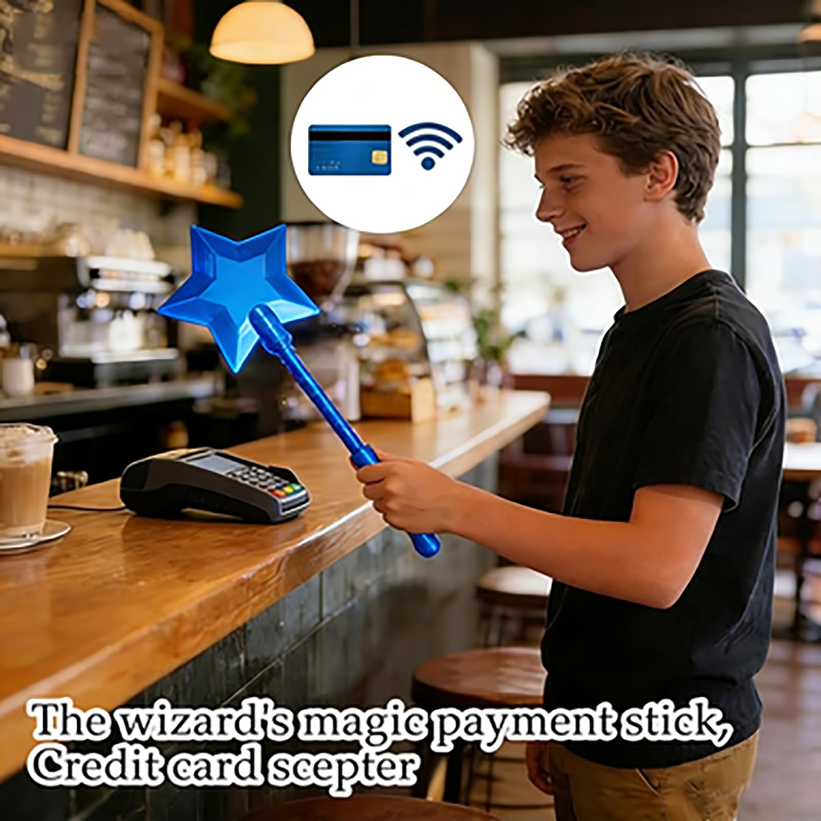3D Printed Credit Card Wand Tap to Pay,Magic Fairy Pay Wand,Suitable Scenarios for Card Payment, Easy Checkout (Blue) - 4