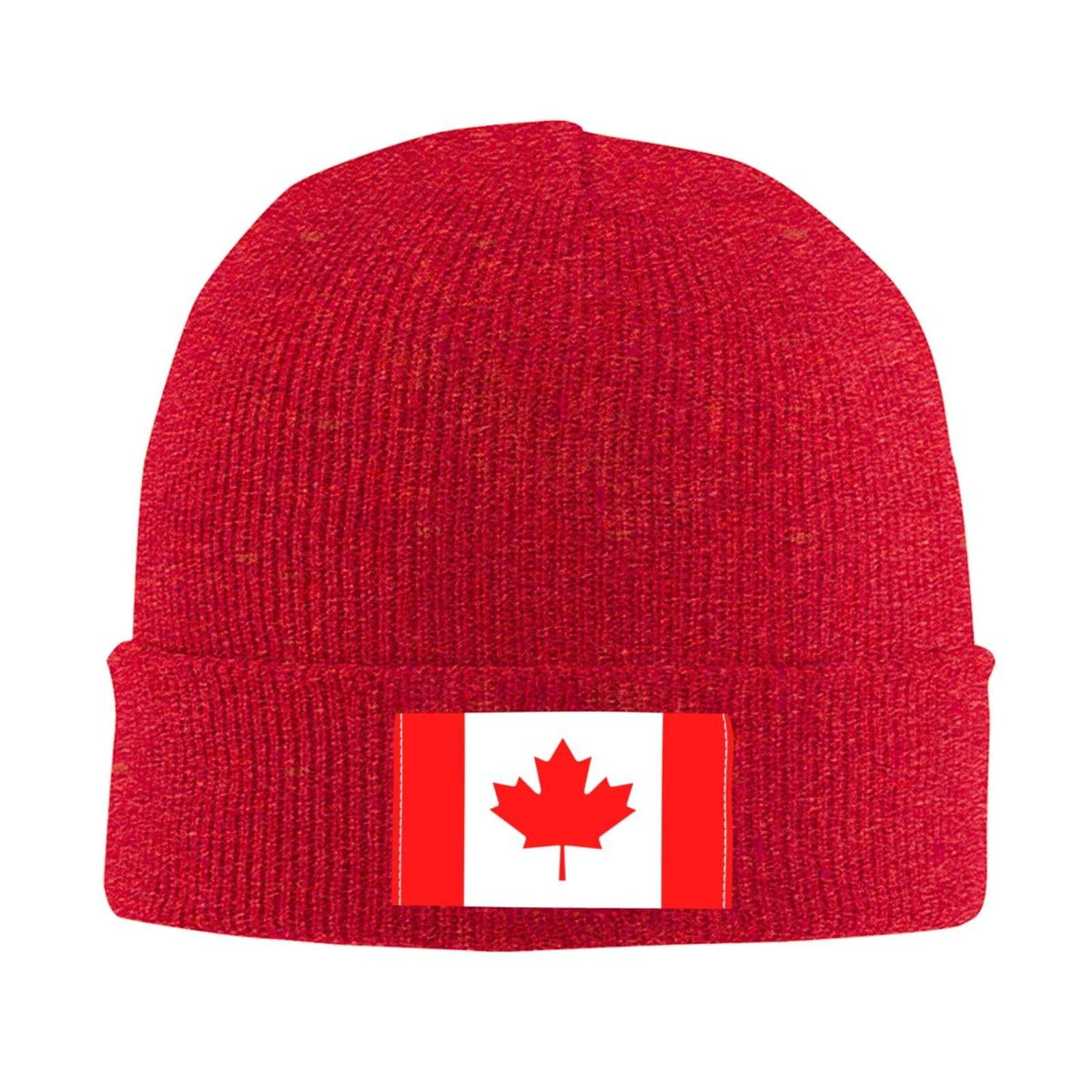 Canadian Flag Beanie Hat for Women Men Canada Knitted Hat Soft Stretchy Ski Beanie Cap Winter Warm Hats Unisex Patriotic Skull Caps Red