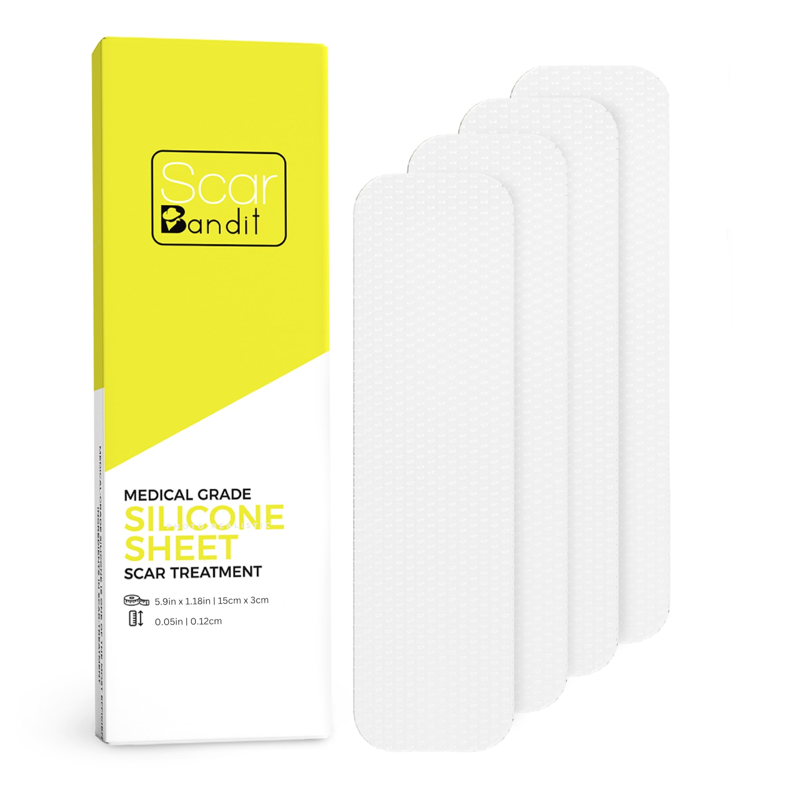 Scarbandit Silicone Scar Strips, Reusable & Waterproof, Clear Silicone Scar Sheets for C-Section, Burn & Stretch Mark Removal Scar Tape, Scar Treatment for Surgical Scars – 4pcs, 5.91in x 1.18in