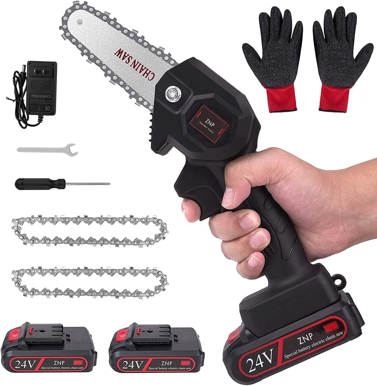 Drumstone (𝟏𝟓 𝐘𝐞𝐚𝐫𝐬 𝐖𝐚𝐫𝐫𝐚𝐧𝐭𝐲) Cordless Mini Chainsaw 21V Battery Powered | 4 Inch Handheld Electric Chainsaw for Garden Pruning, Branch Cutting & Wood Work (2 Battery 2 Chain)-picture-33