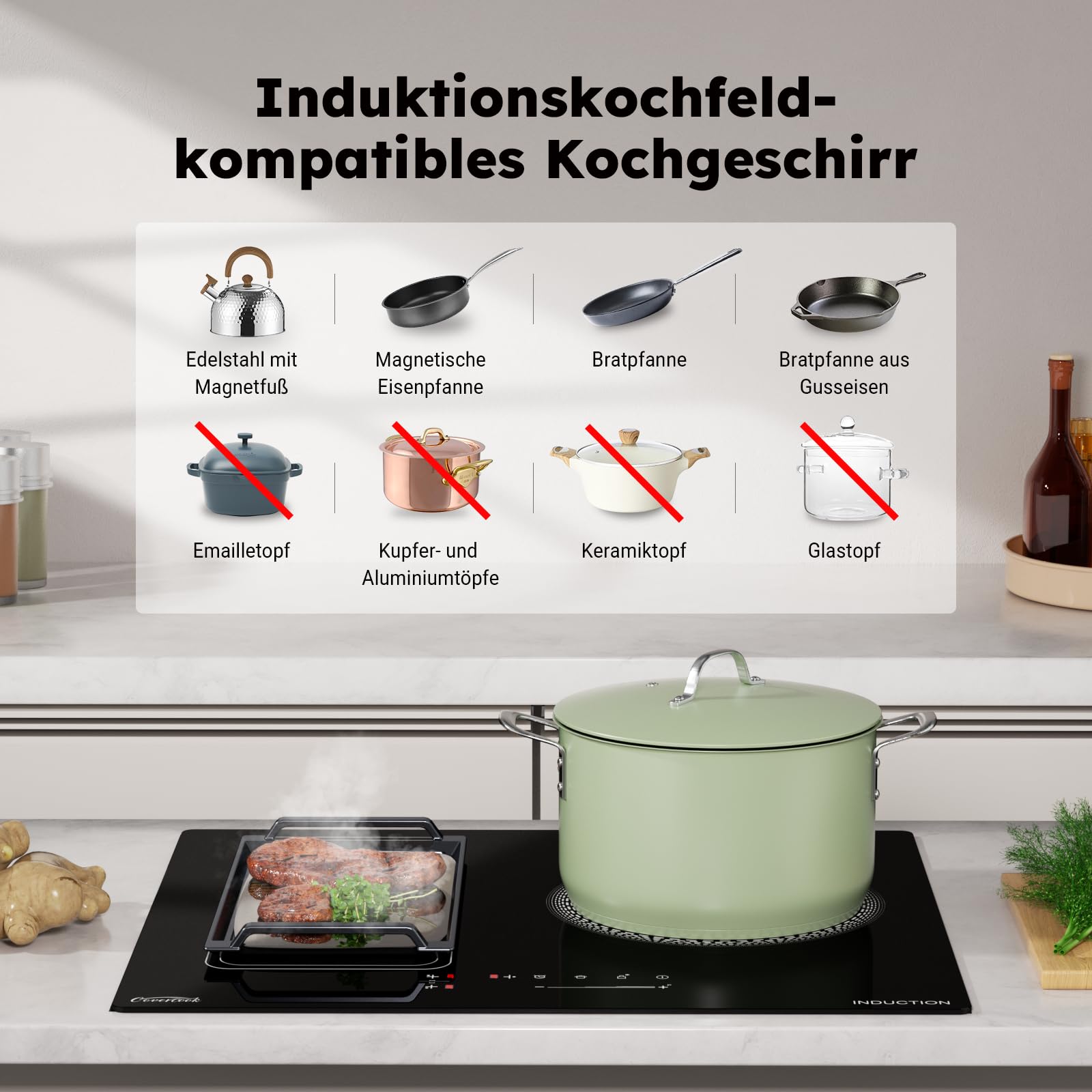 Placa de inducción 60 cm 3 luces función boost cocina eléctrica placa de control táctil potencia ajustable con seguridad cerradura y temporizador electrónico cocina moderna calefacción rápida