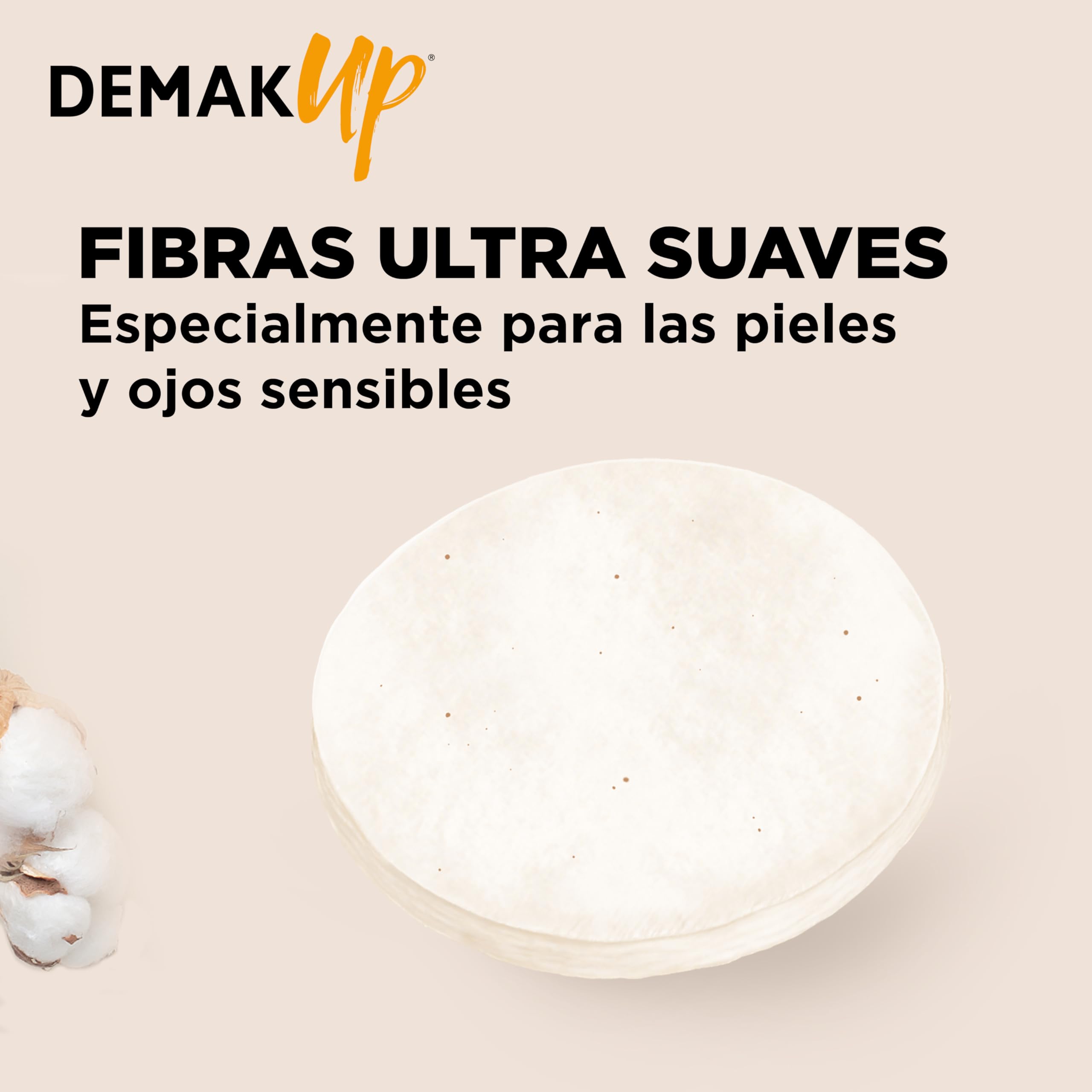 Demak'Up Sensitive x72 - Discos Desmaquillantes Ultra Suaves para Pieles Sensibles - Cara y Ojos - Fibra de Algodón 100% Natural - Paquete con 72 Discos