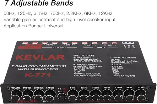 Miniatura 2 de Ecualizador gráfico de audio para automóvil, ecualizador gráfico de audio de coche de 7 bares, ecualizador de volumen de control para sistemas